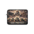 God Protect Military Laptop Sleeve — Patriotic Tanks & Guardian Figure