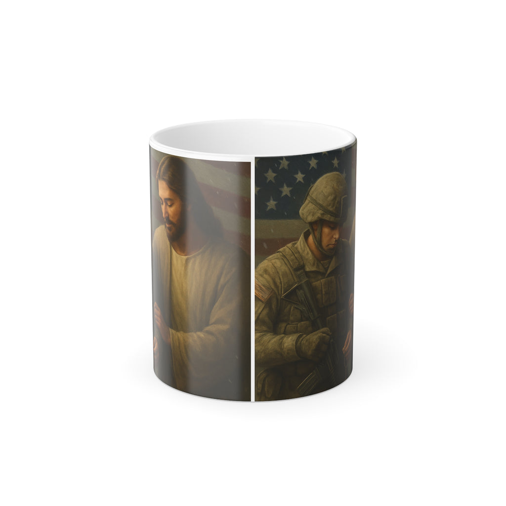 Color-Changing Mug — Patriotic Soldier & Jesus Prayer Design, 11oz