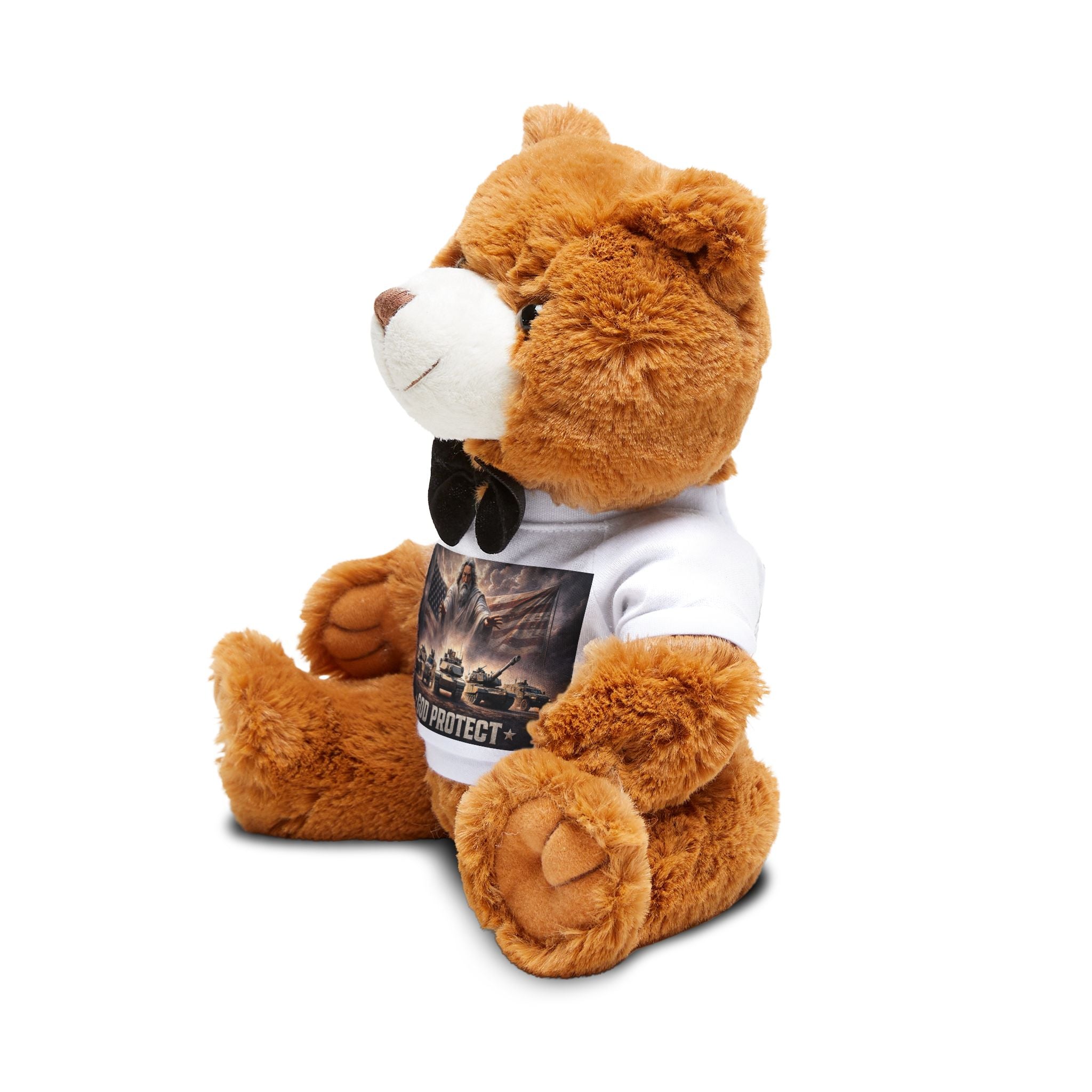 God Protect Bear Plush — Teddy with Printed T‑Shirt
