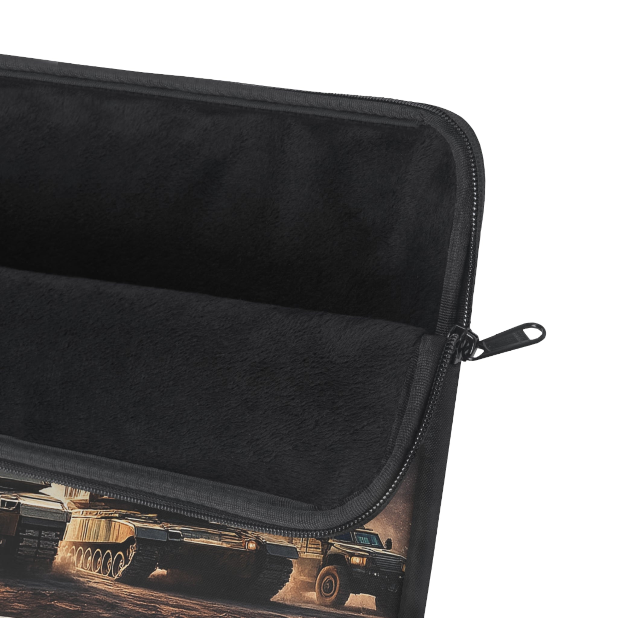 God Protect Military Laptop Sleeve — Patriotic Tanks & Guardian Figure