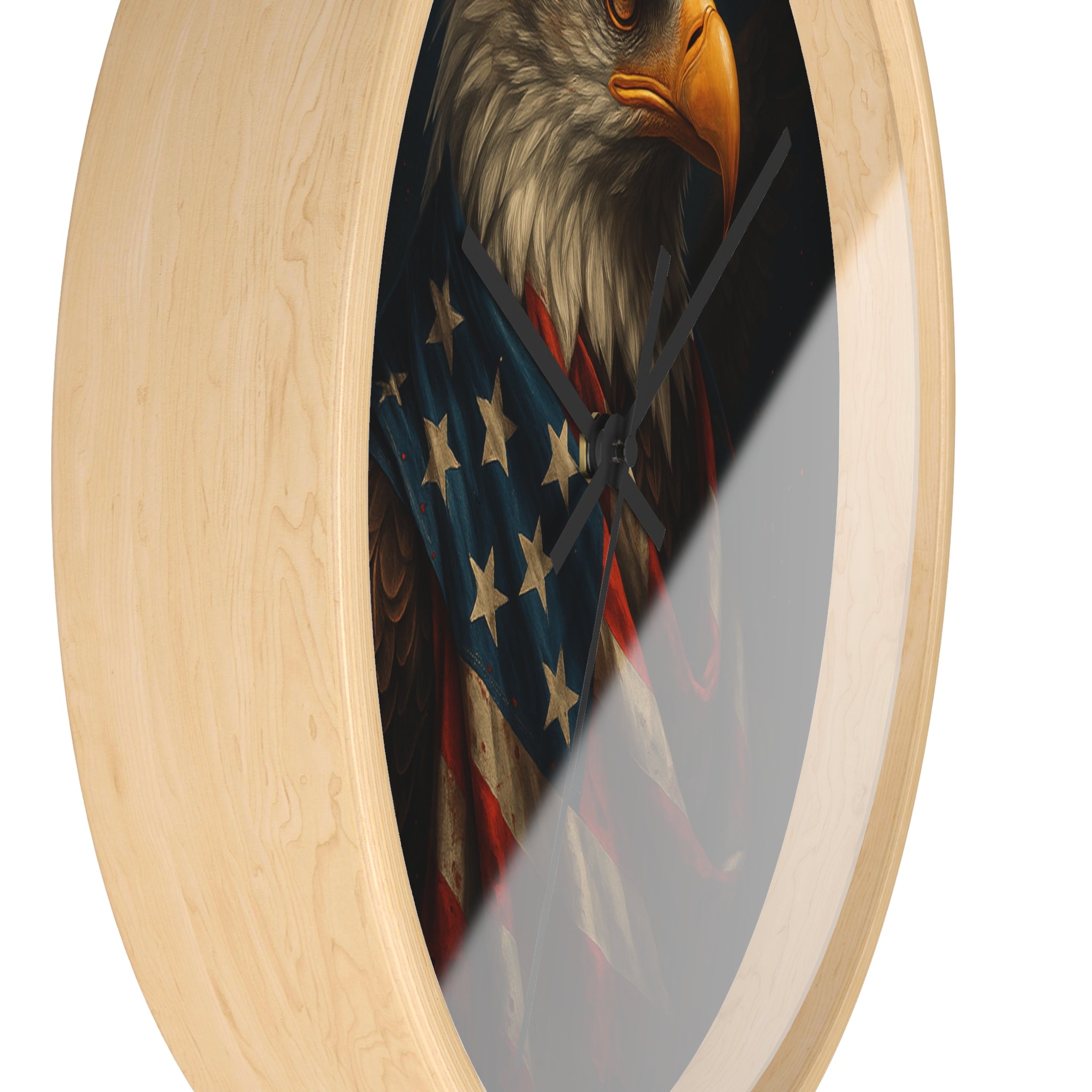 Patriotic Bald Eagle Wall Clock — American Flag Portrait