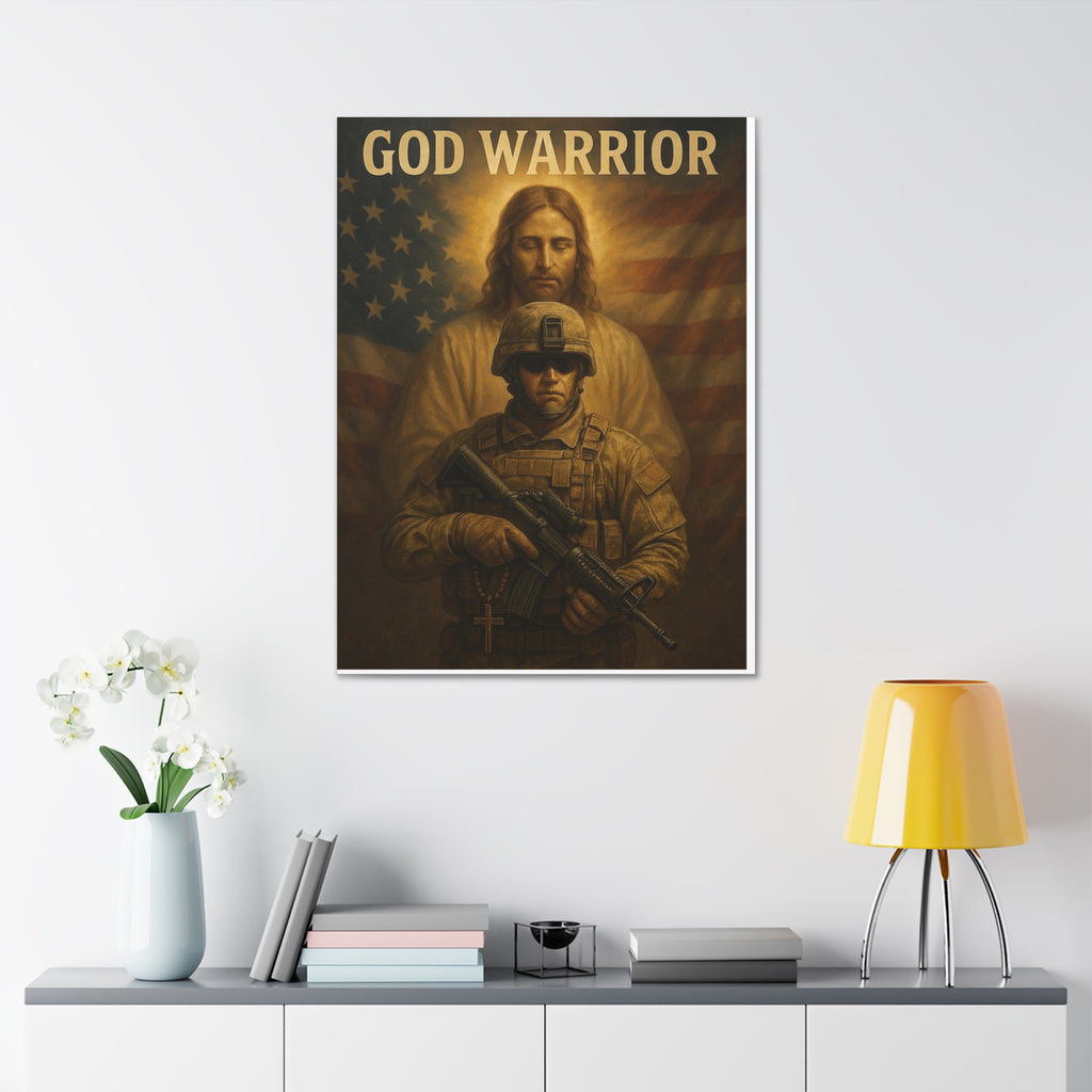 God Warrior Canvas Print — Patriotic Military Jesus Wall Art