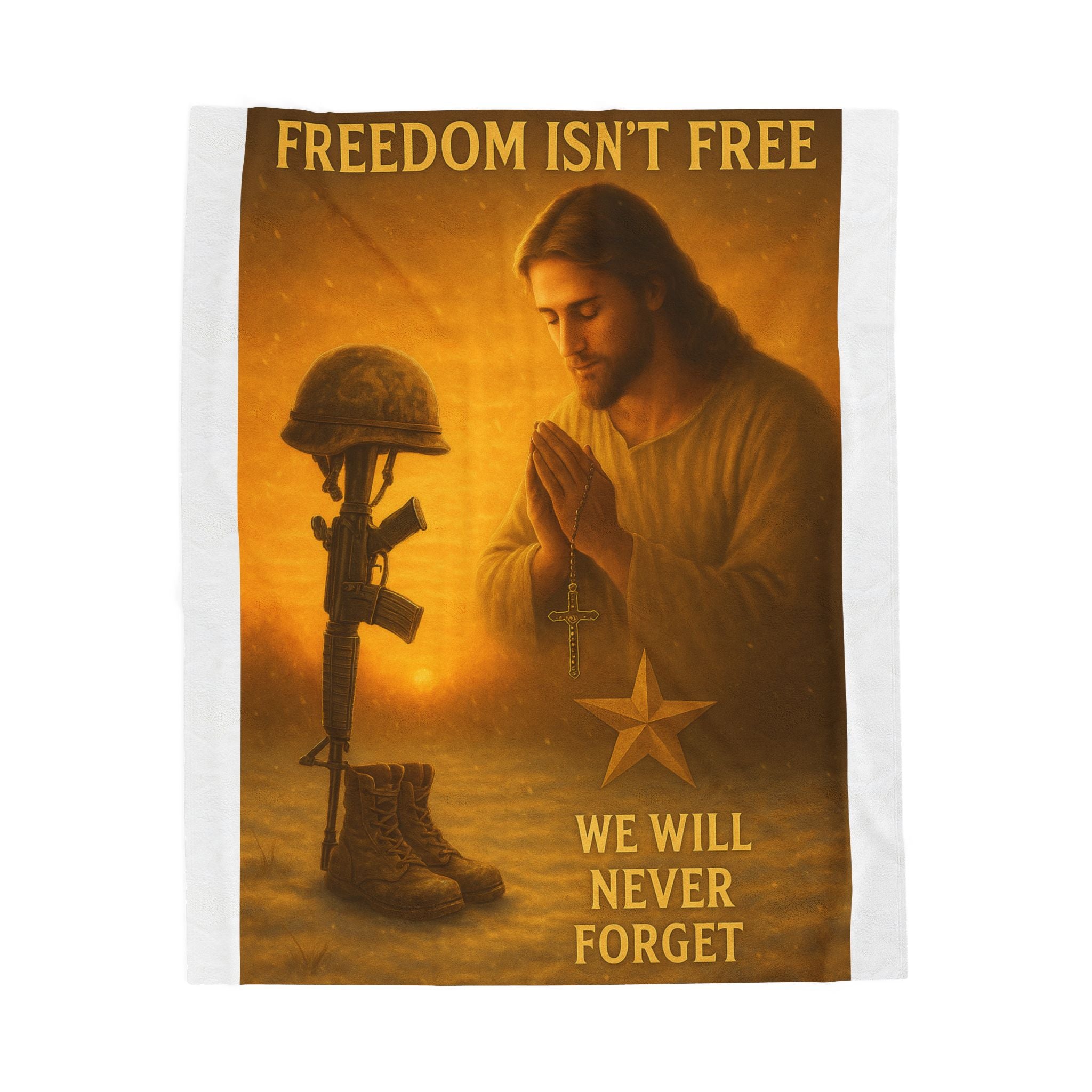We Will Never Forget Velveteen Plush Blanket – ‘Freedom Isn’t Free’ Memorial Prayer Design