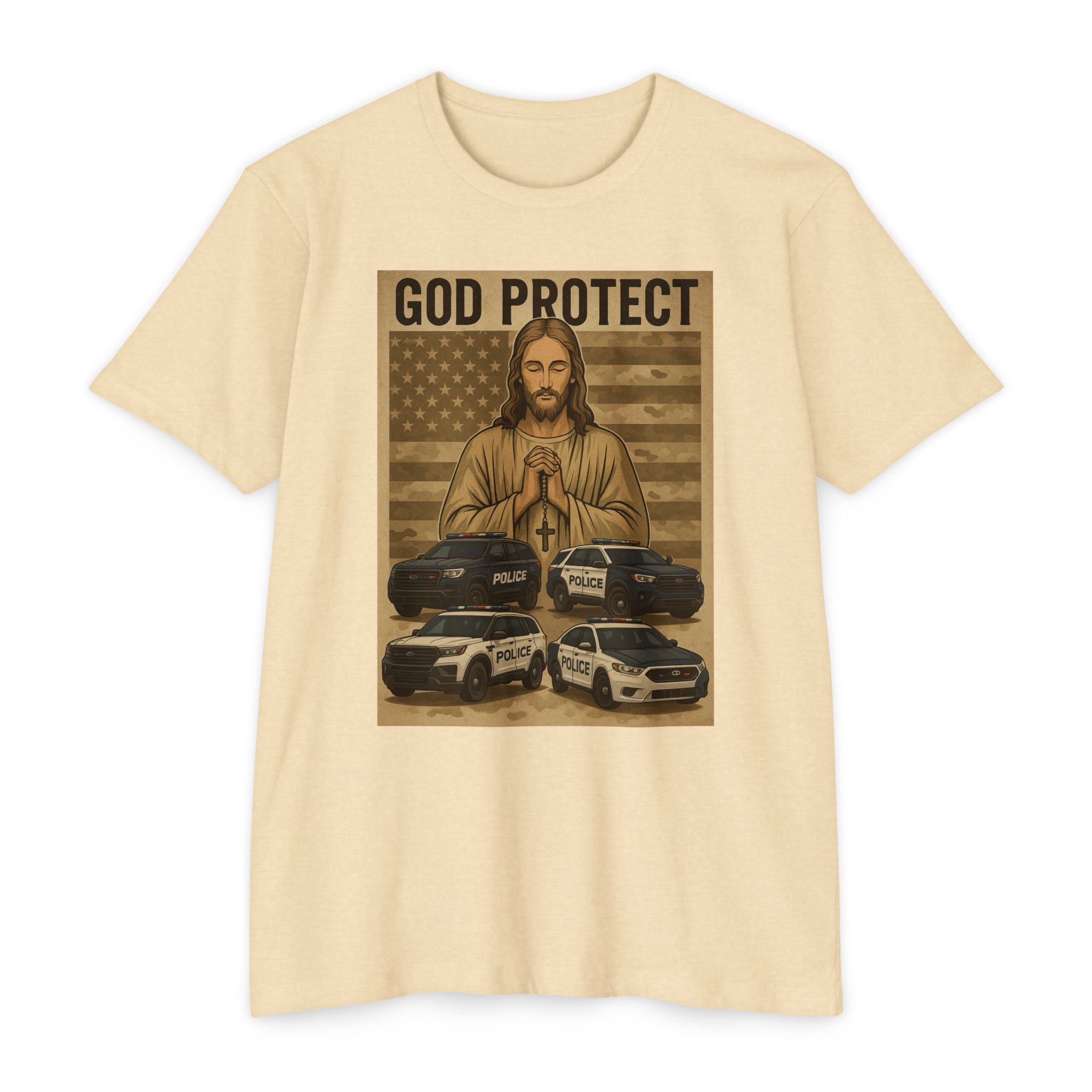 God Protect Police T-Shirt — Prayerful American Flag Law Enforcement Tee