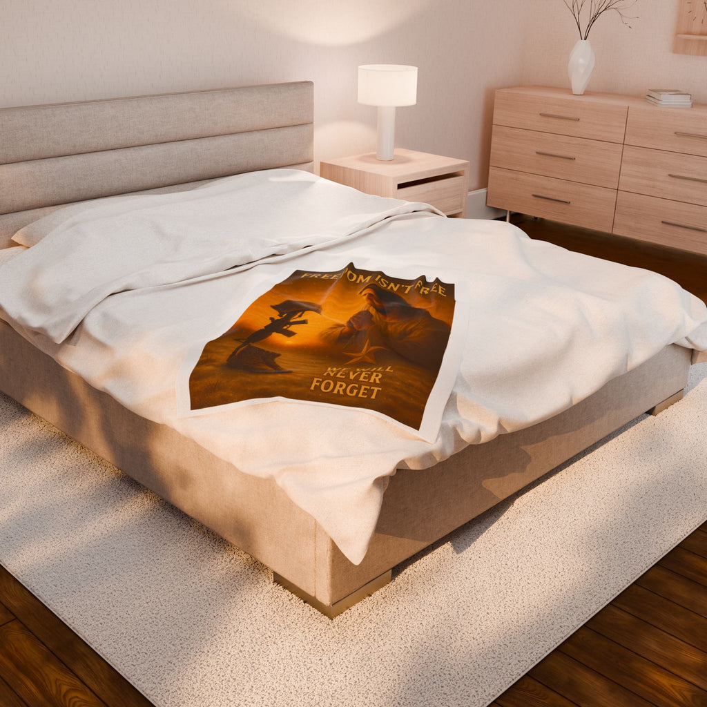 We Will Never Forget Velveteen Plush Blanket – ‘Freedom Isn’t Free’ Memorial Prayer Design