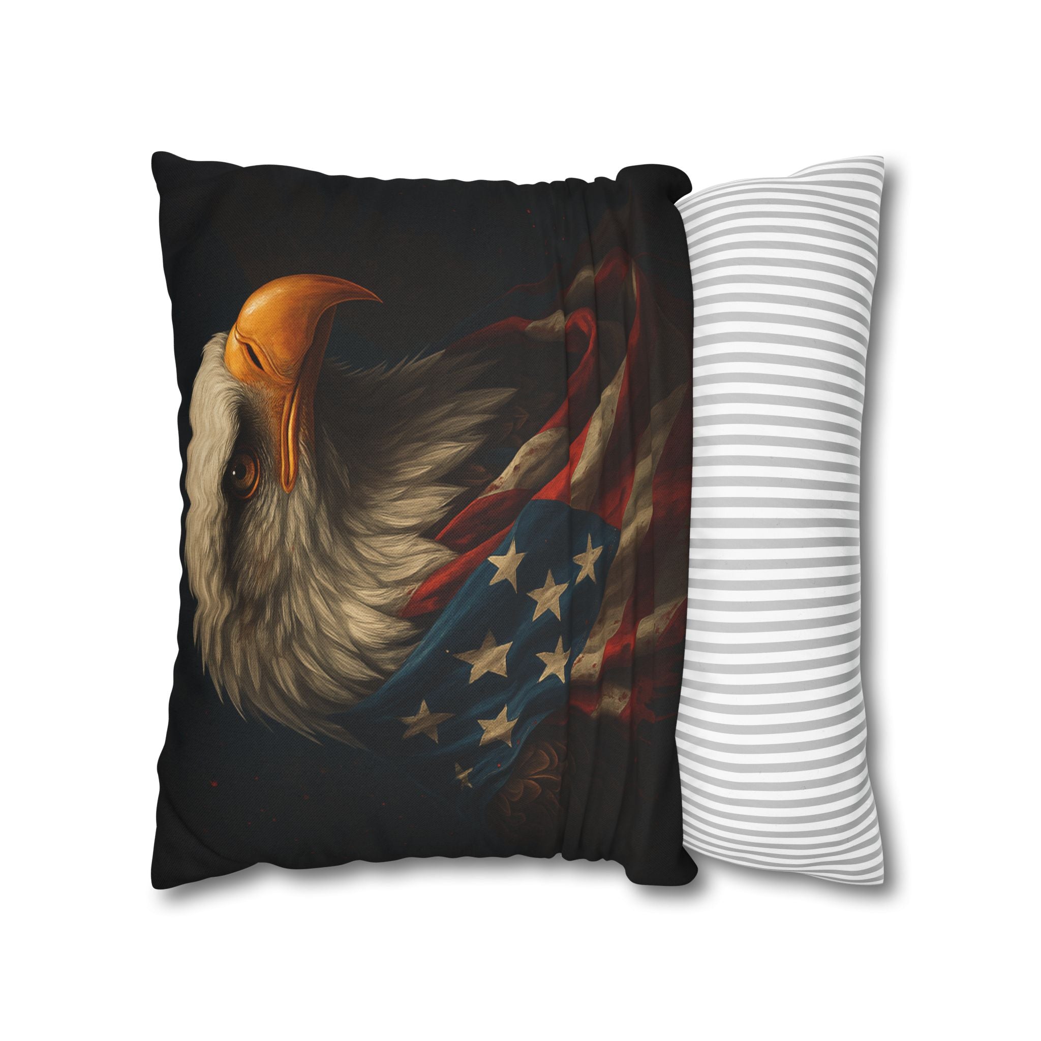 Patriotic Eagle Throw Pillowcase — Bald Eagle with American Flag