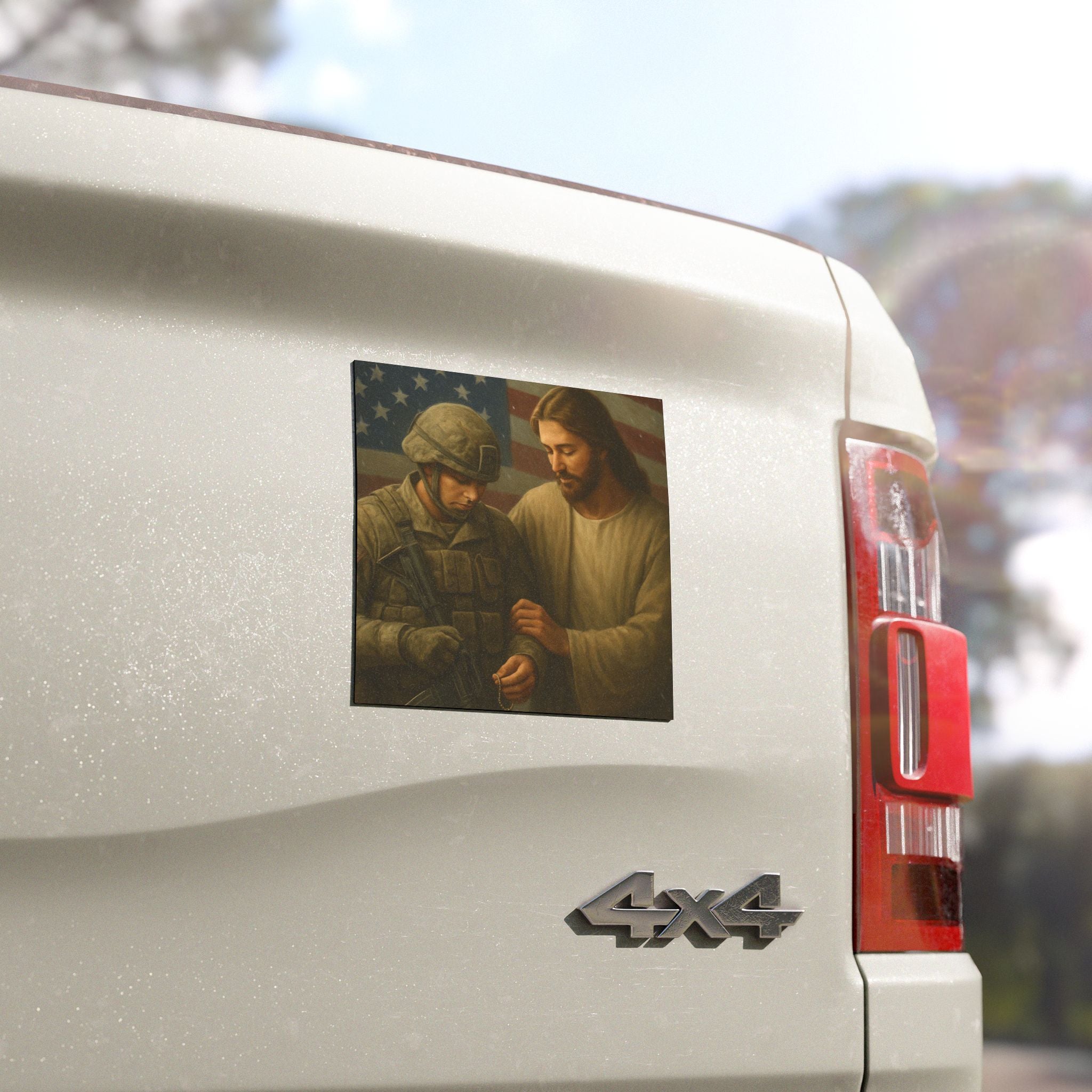 Jesus With Soldier Car Magnet — Patriotic Christian Military Support Magnet