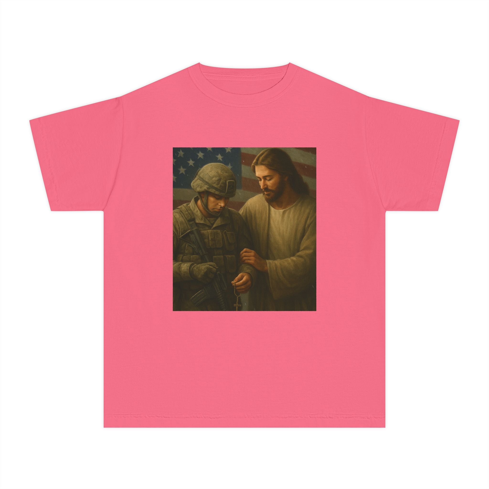 Youth Tee — Jesus Blessing Soldier | Christian Patriot Kids T-Shirt