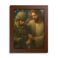 Framed Poster - Jesus Comforting Soldier with American Flag (Faith & Patriotism Wall Art)