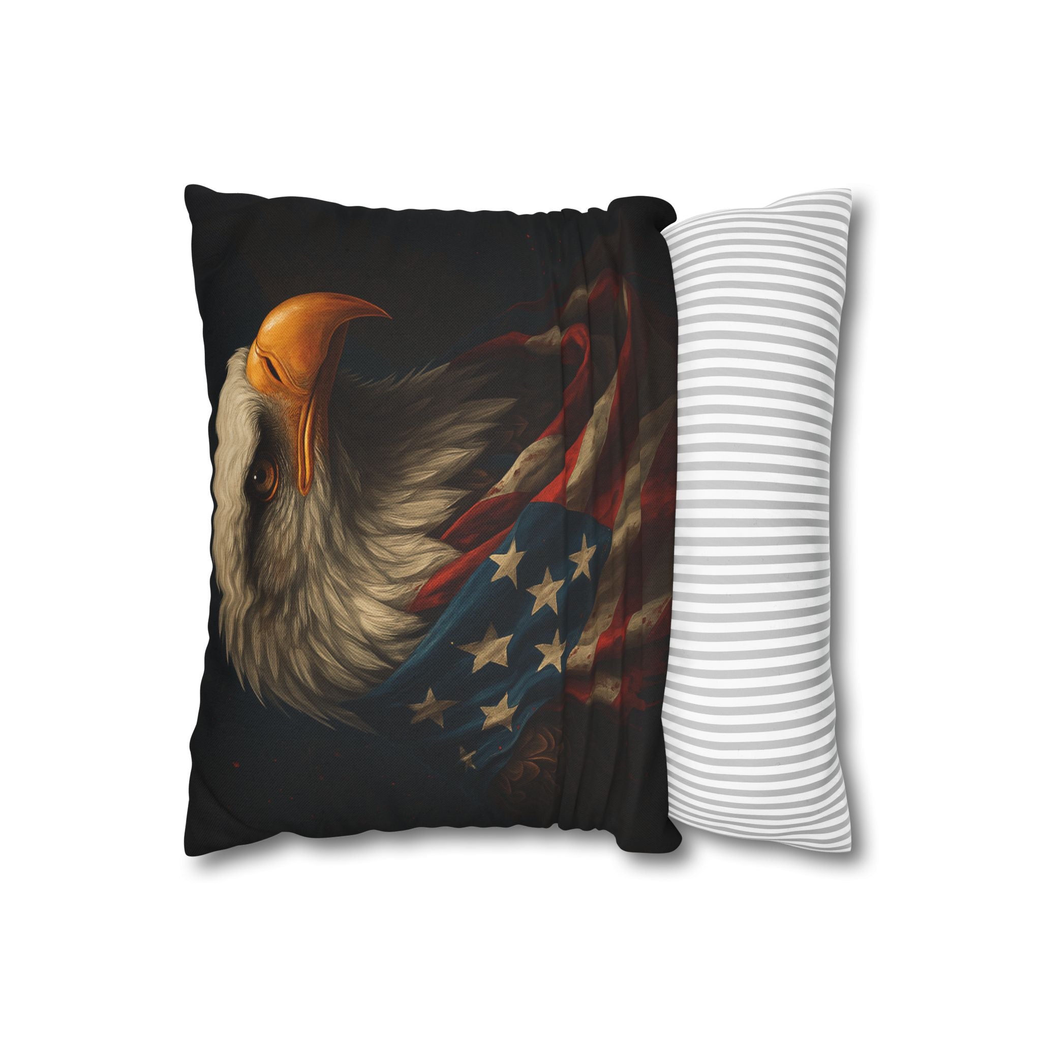 Patriotic Eagle Throw Pillowcase — Bald Eagle with American Flag
