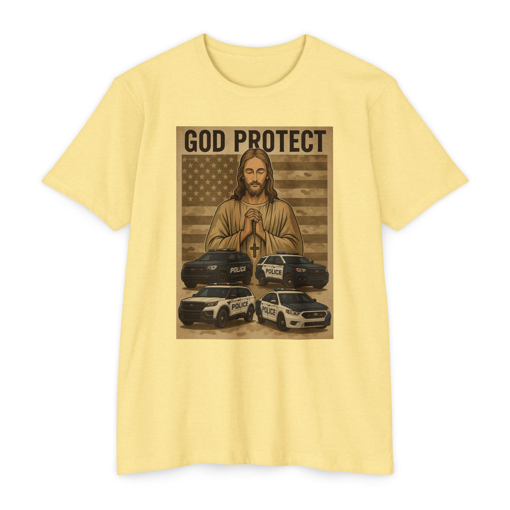 God Protect Police T-Shirt — Prayerful American Flag Law Enforcement Tee