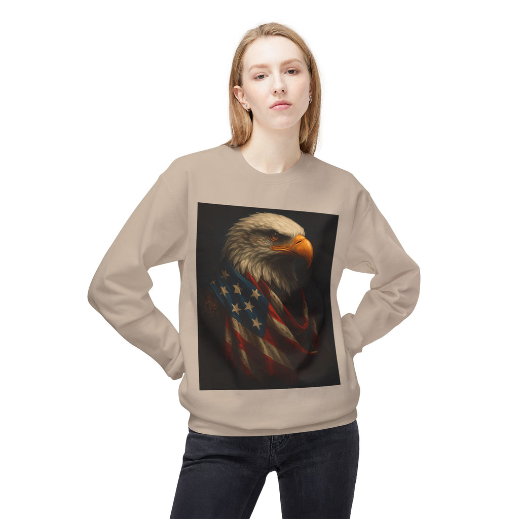 Patriotic Eagle Crewneck Sweatshirt – Bald Eagle with American Flag Design