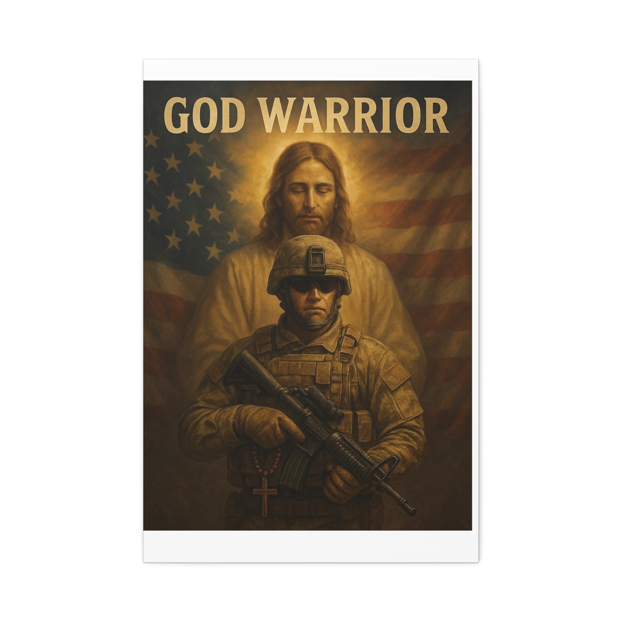 God Warrior Canvas Print — Patriotic Military Jesus Wall Art