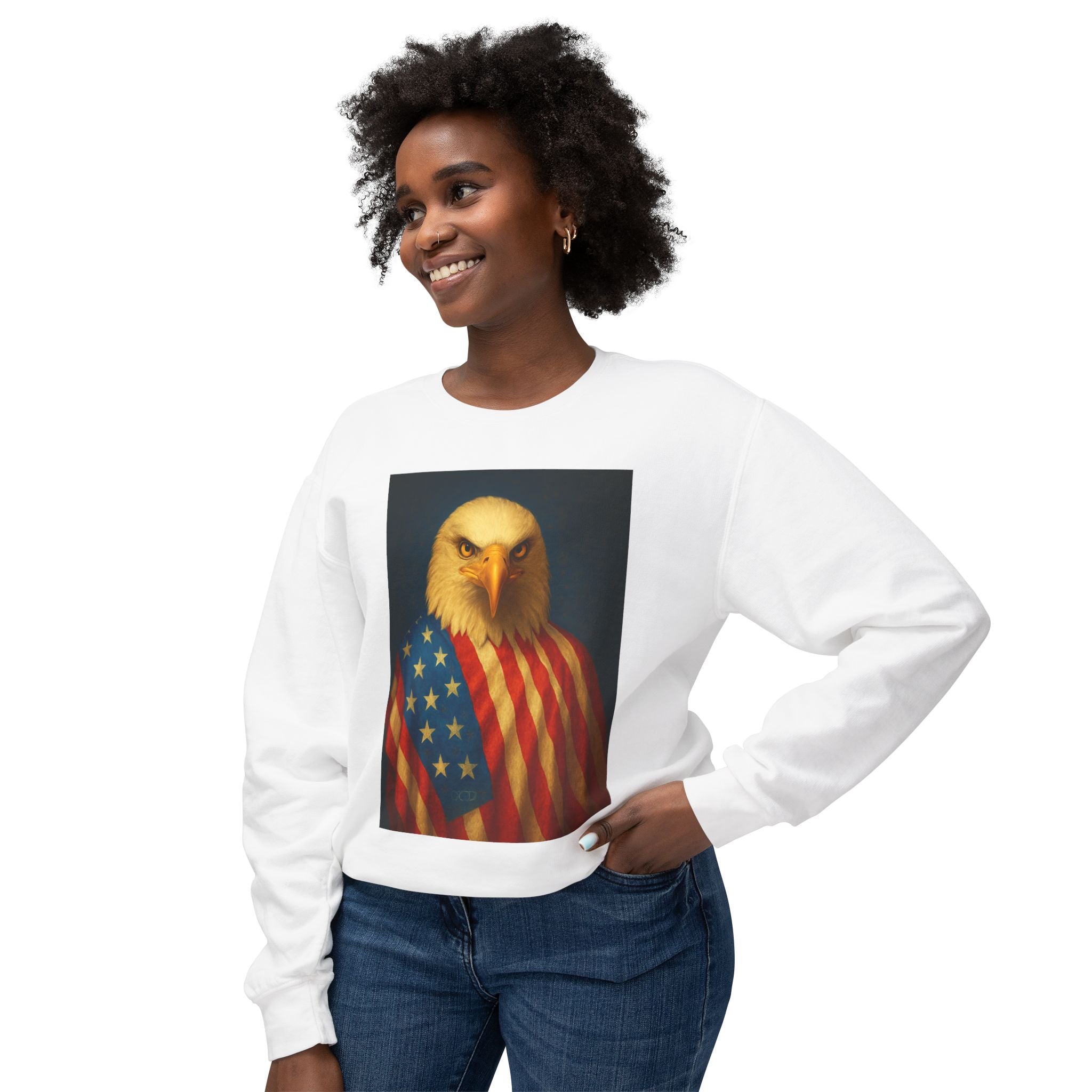 Patriotic Eagle Crewneck Sweatshirt — American Flag Bald Eagle Design