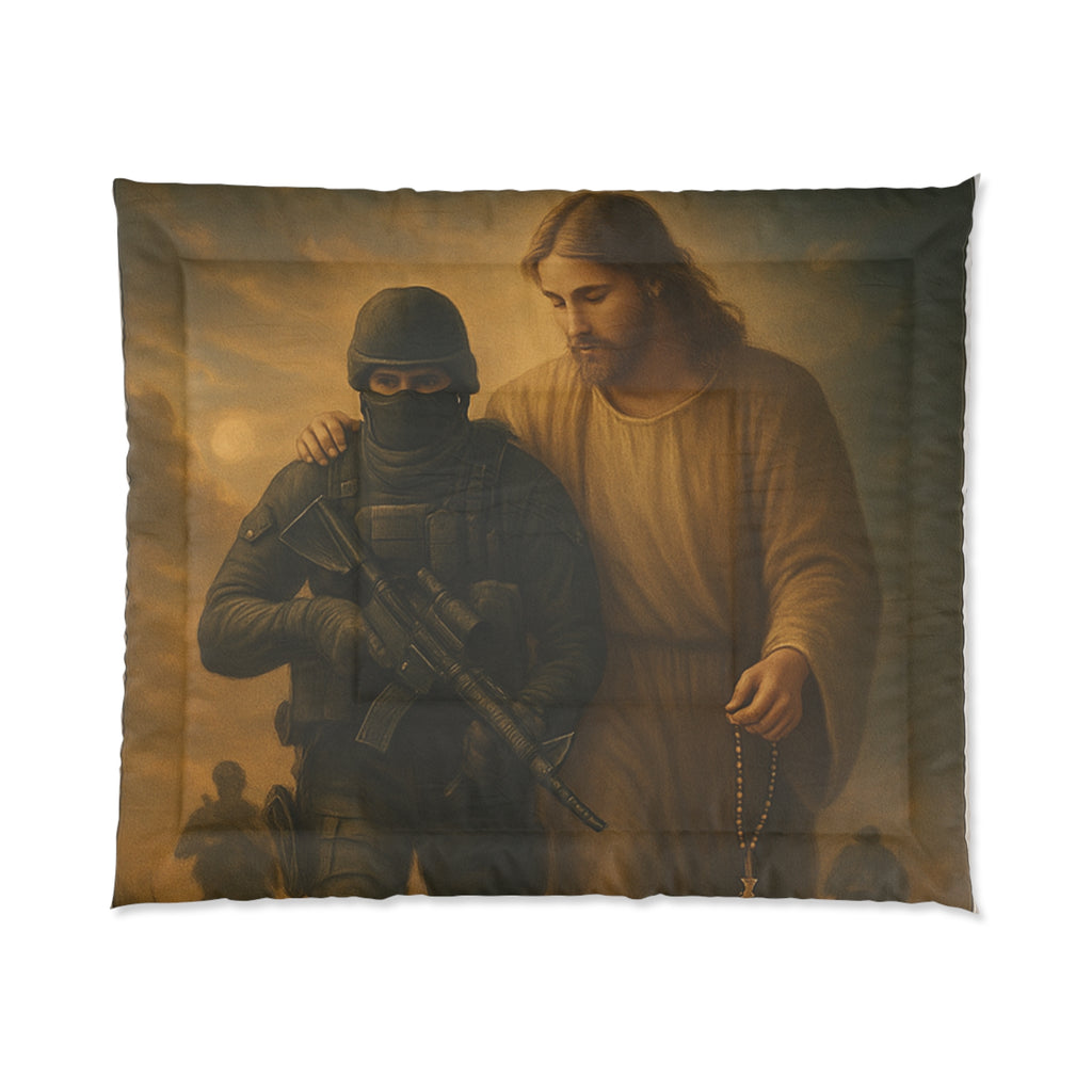 Jesus Comforter with Soldier Artwork – Religious Military Prayer Bedding