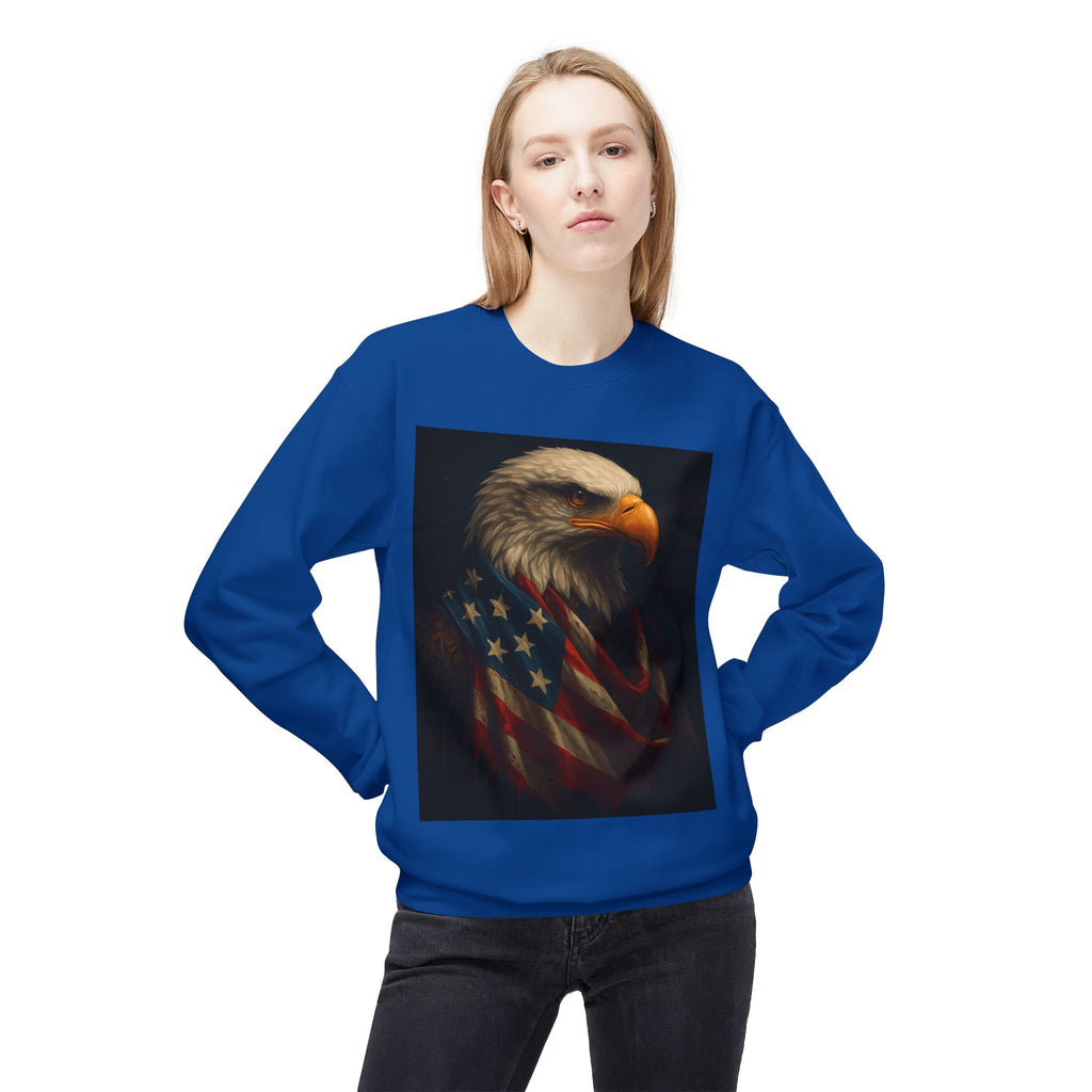 Patriotic Eagle Crewneck Sweatshirt – Bald Eagle with American Flag Design