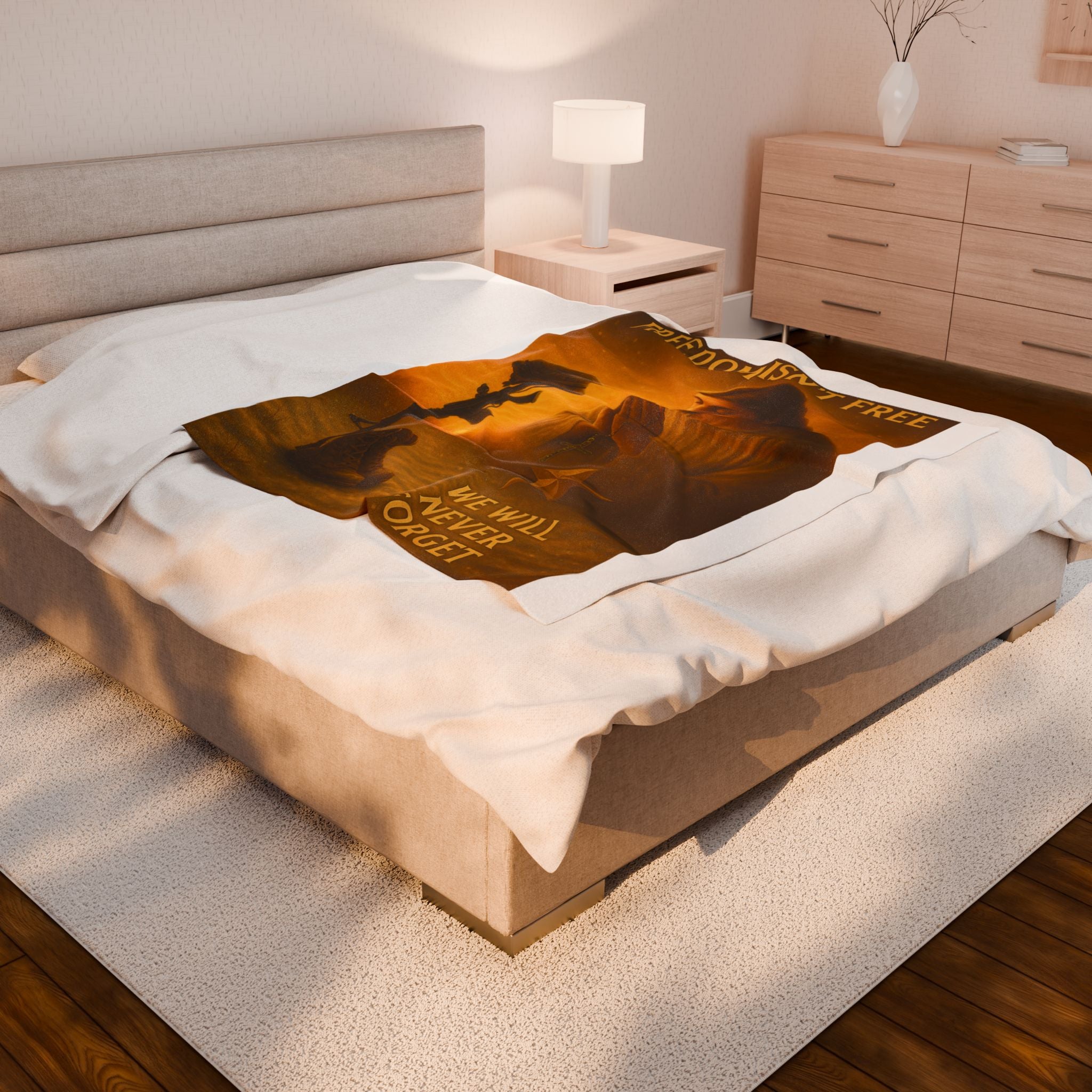 We Will Never Forget Velveteen Plush Blanket – ‘Freedom Isn’t Free’ Memorial Prayer Design
