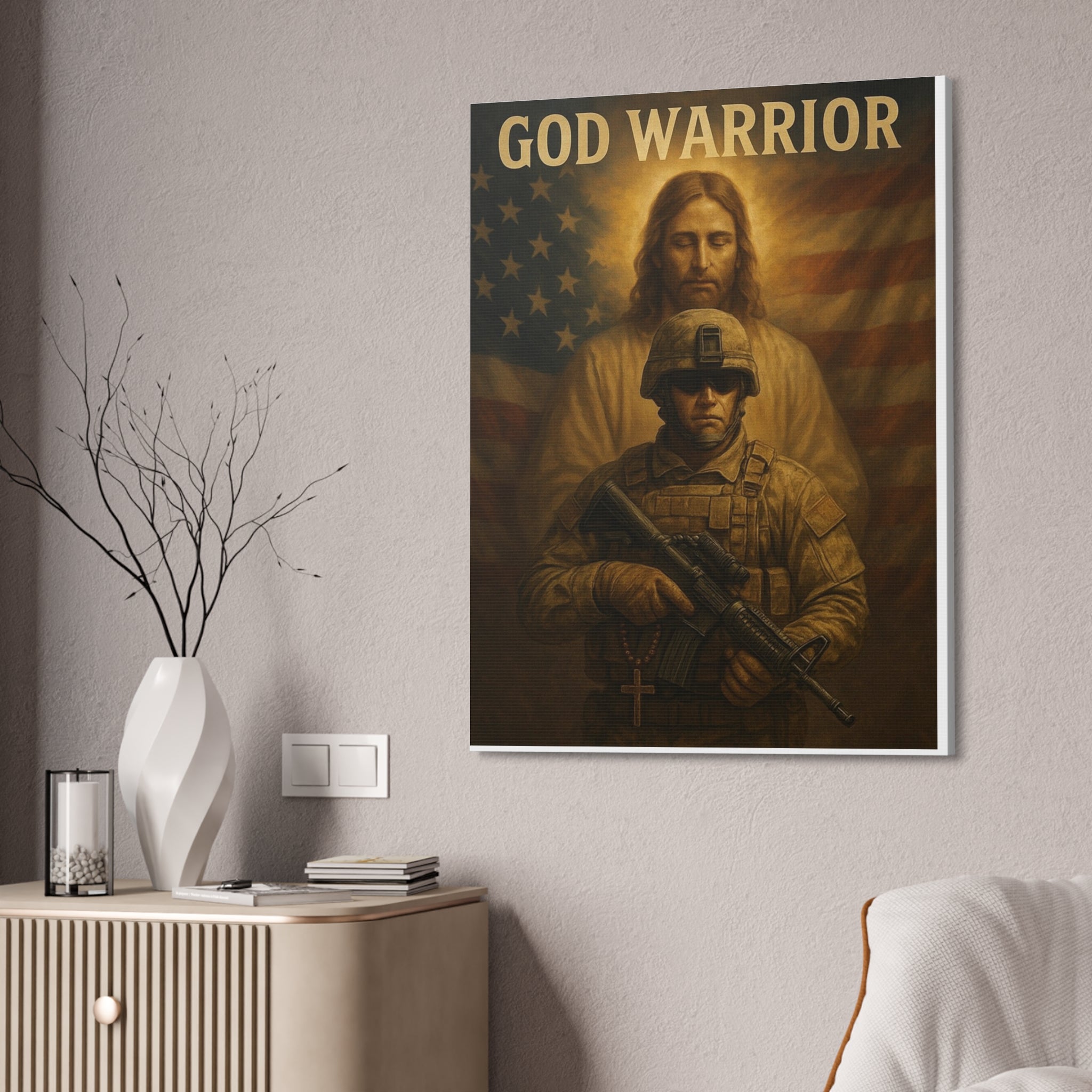 God Warrior Canvas Print — Patriotic Military Jesus Wall Art