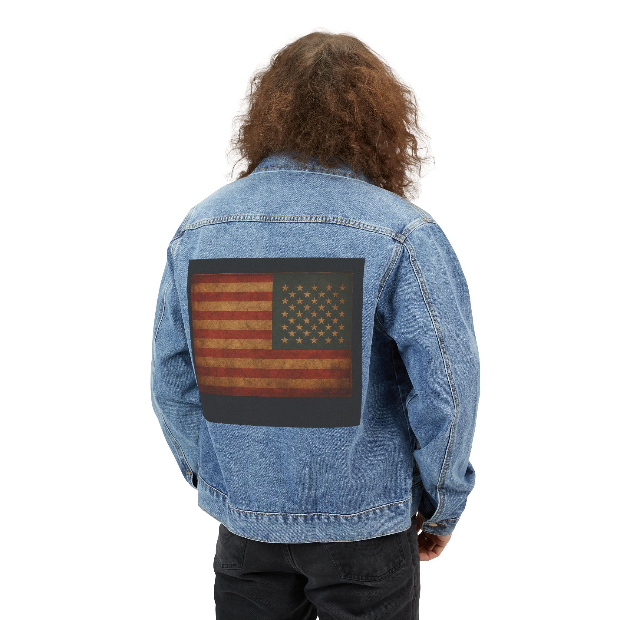 Denim Jacket — Vintage Distressed American Flag Back Patch