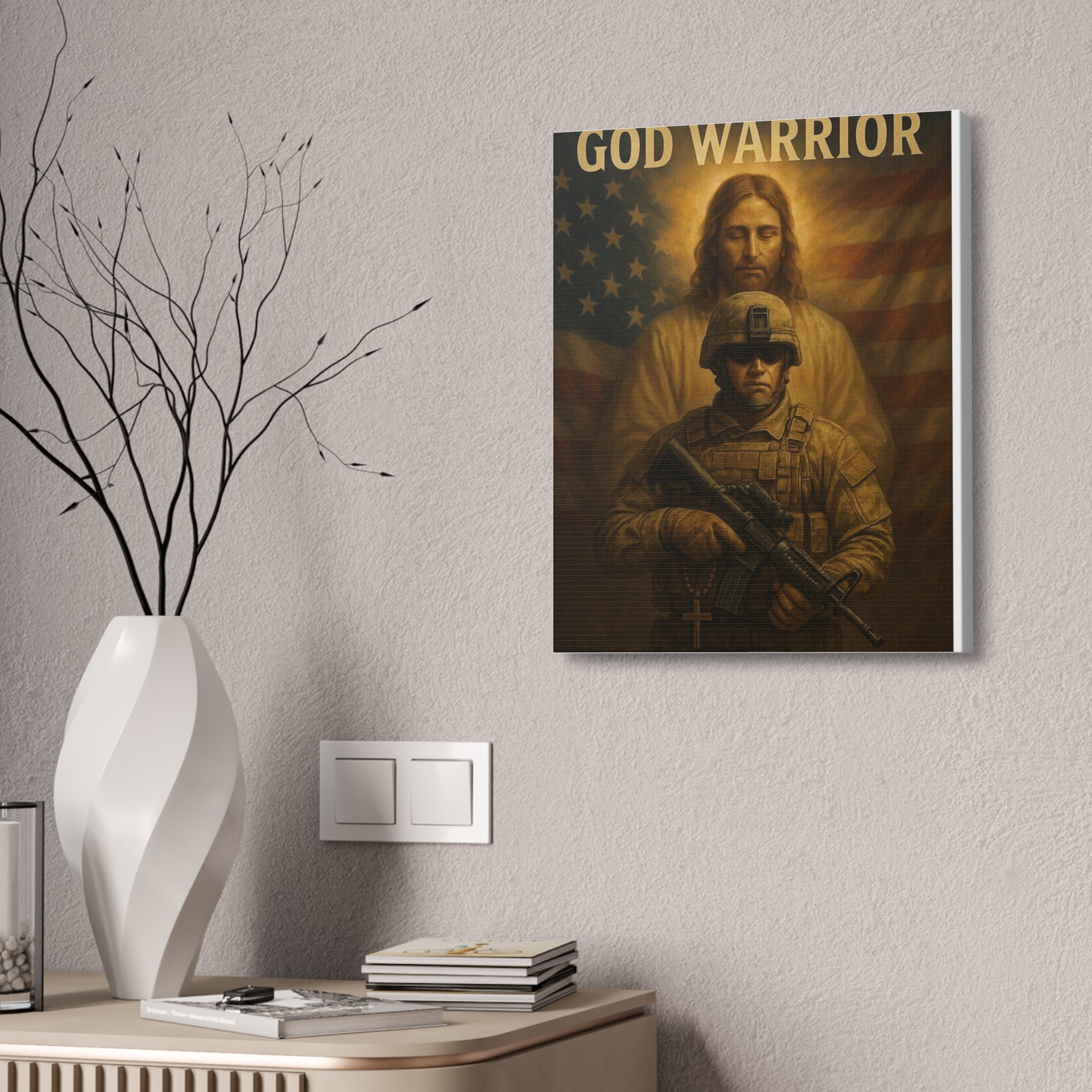 God Warrior Canvas Print — Patriotic Military Jesus Wall Art