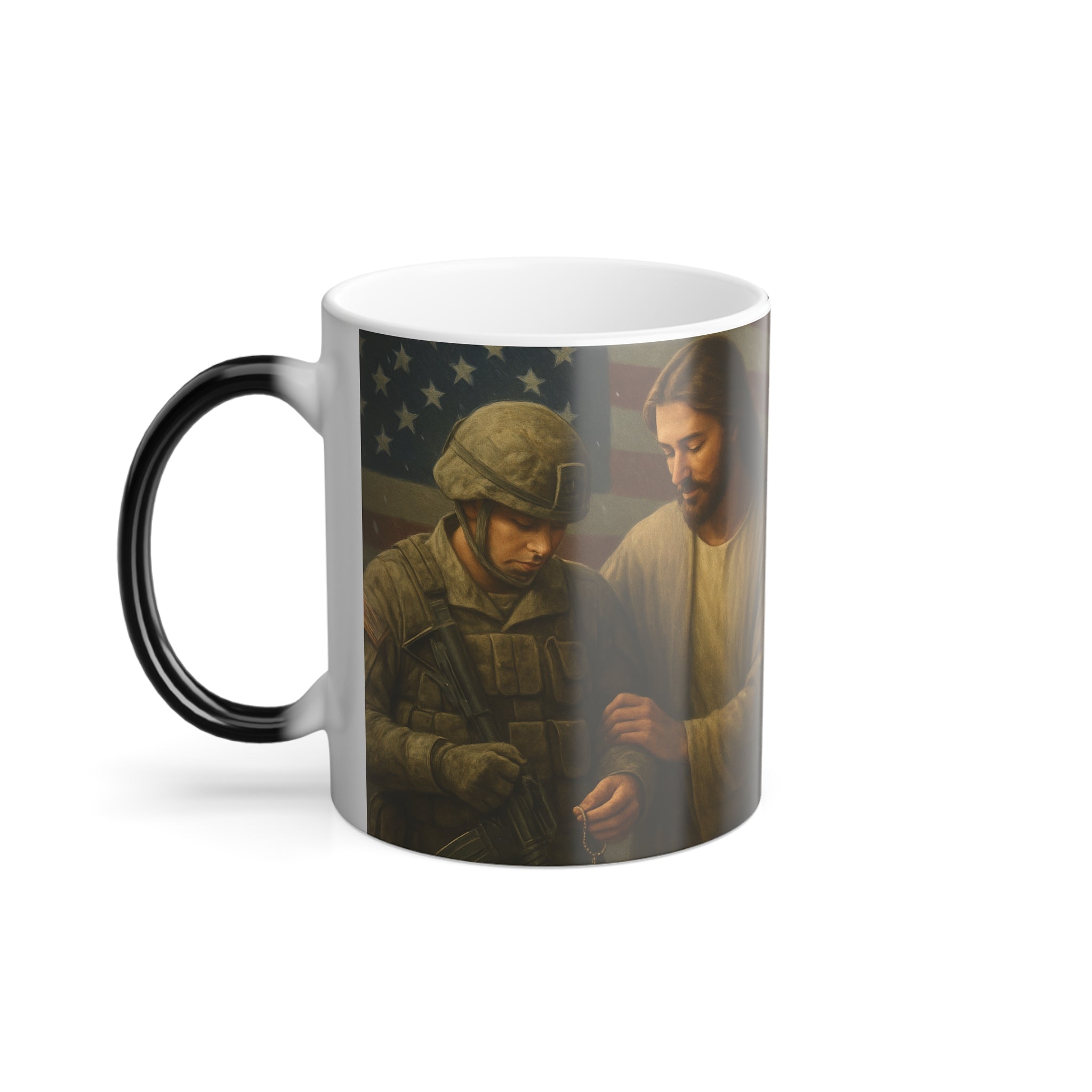 Color-Changing Mug — Patriotic Soldier & Jesus Prayer Design, 11oz