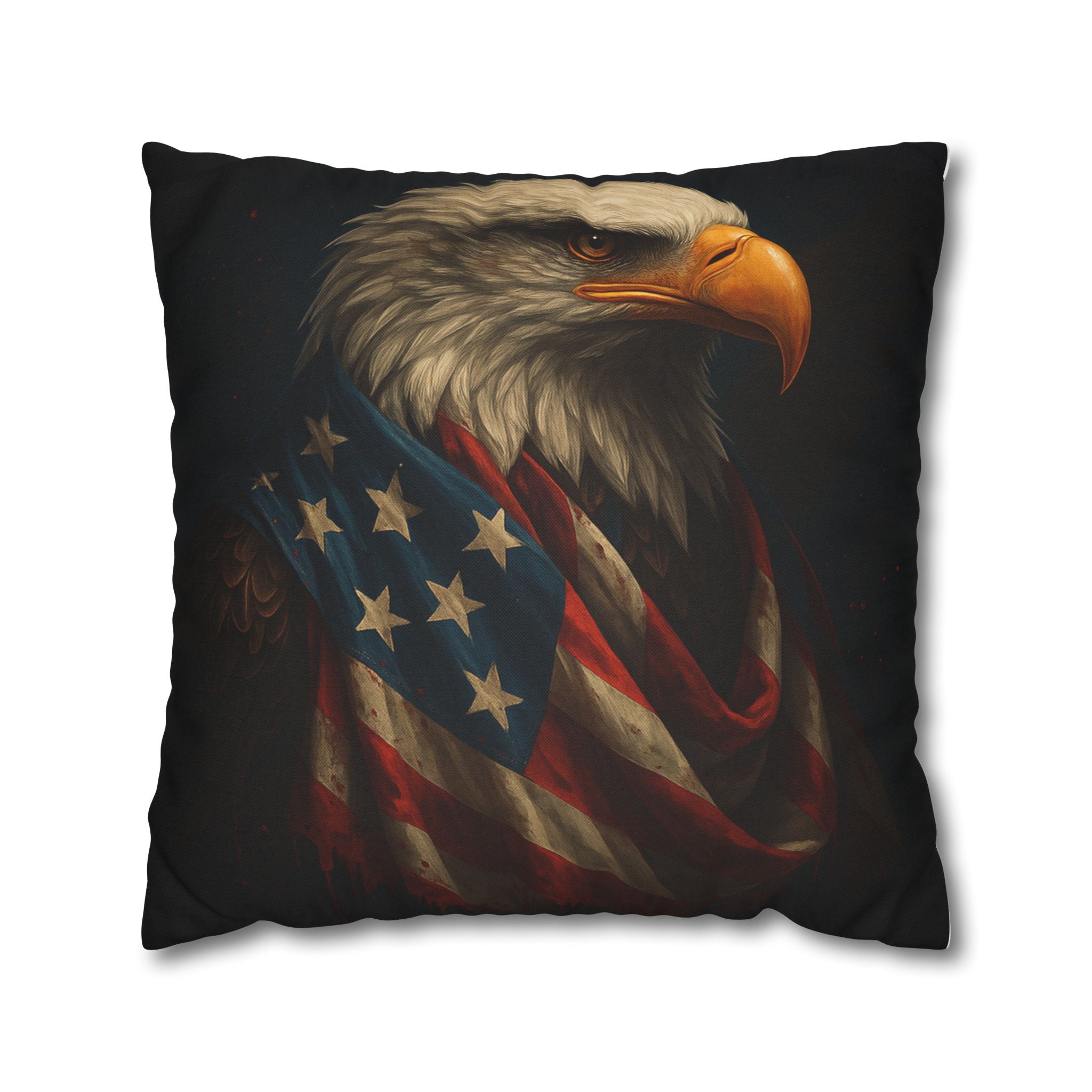 Patriotic Eagle Throw Pillowcase — Bald Eagle with American Flag
