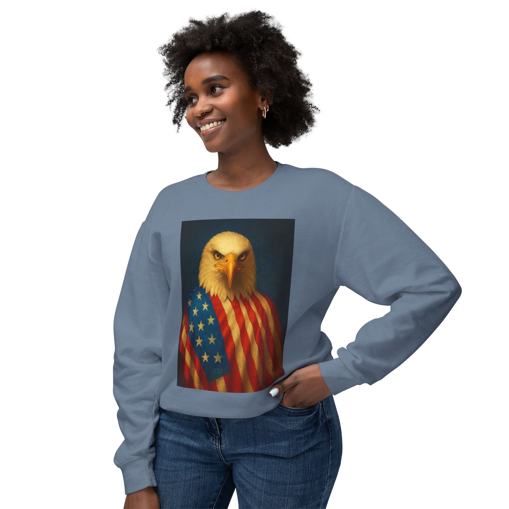 Patriotic Eagle Crewneck Sweatshirt — American Flag Bald Eagle Design