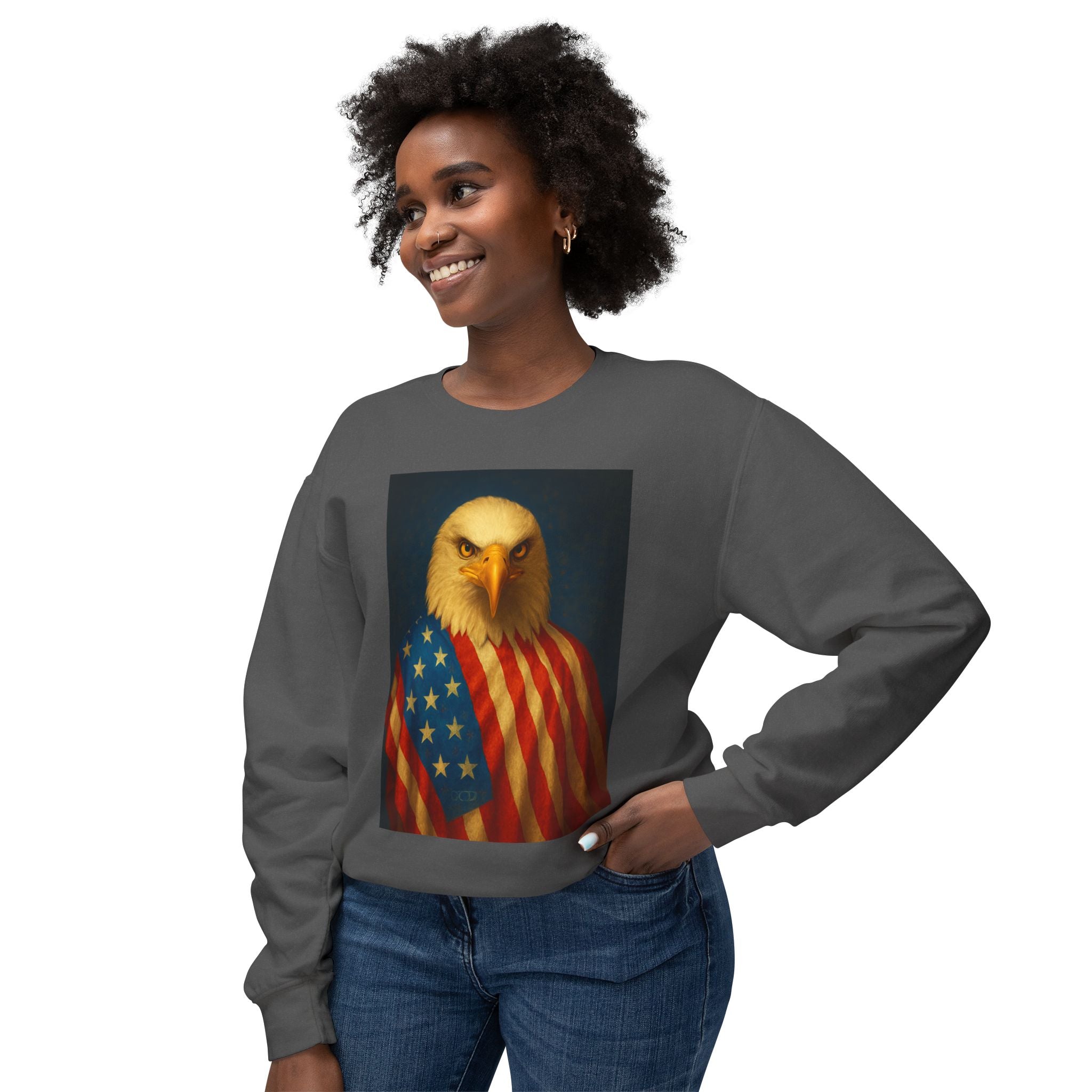 Patriotic Eagle Crewneck Sweatshirt — American Flag Bald Eagle Design