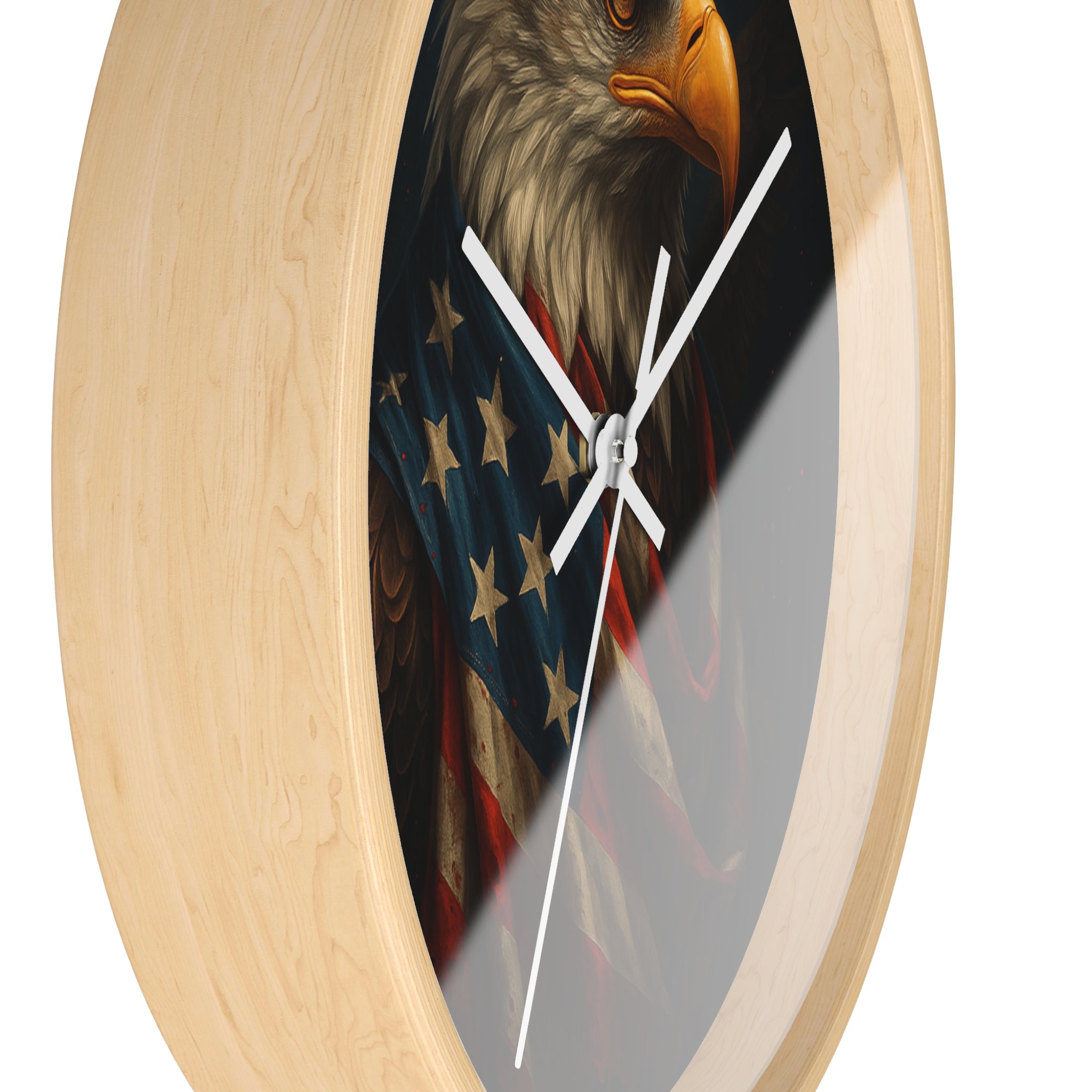Patriotic Bald Eagle Wall Clock — American Flag Portrait