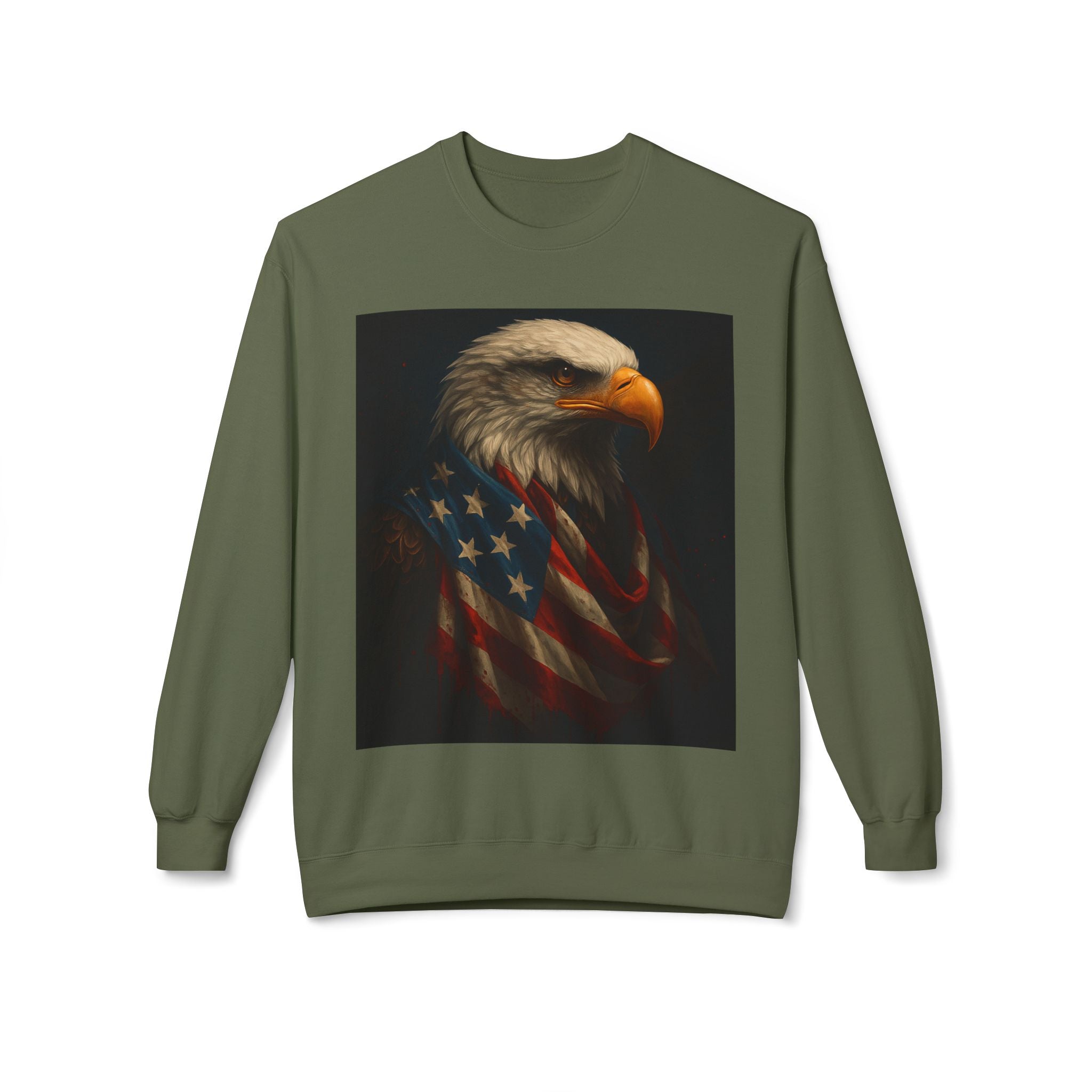 Patriotic Eagle Crewneck Sweatshirt – Bald Eagle with American Flag Design