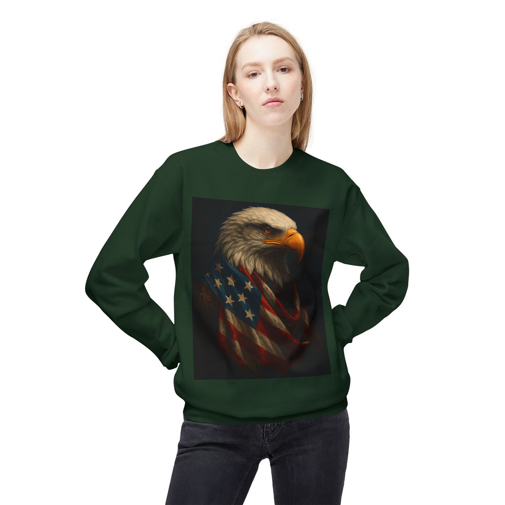 Patriotic Eagle Crewneck Sweatshirt – Bald Eagle with American Flag Design