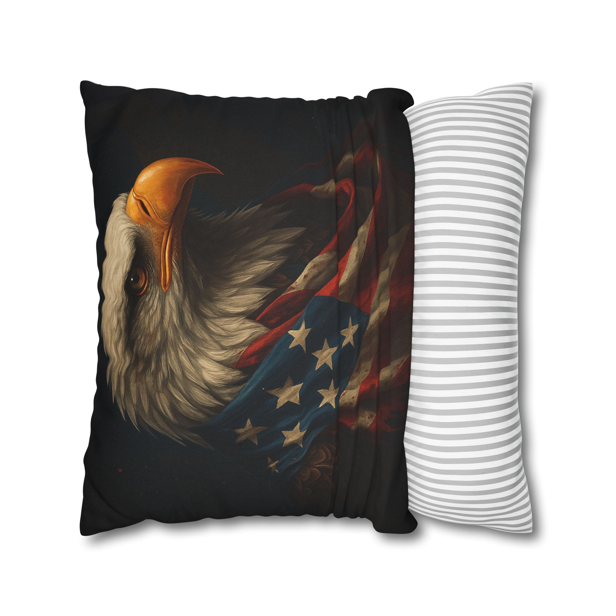 Patriotic Eagle Throw Pillowcase — Bald Eagle with American Flag