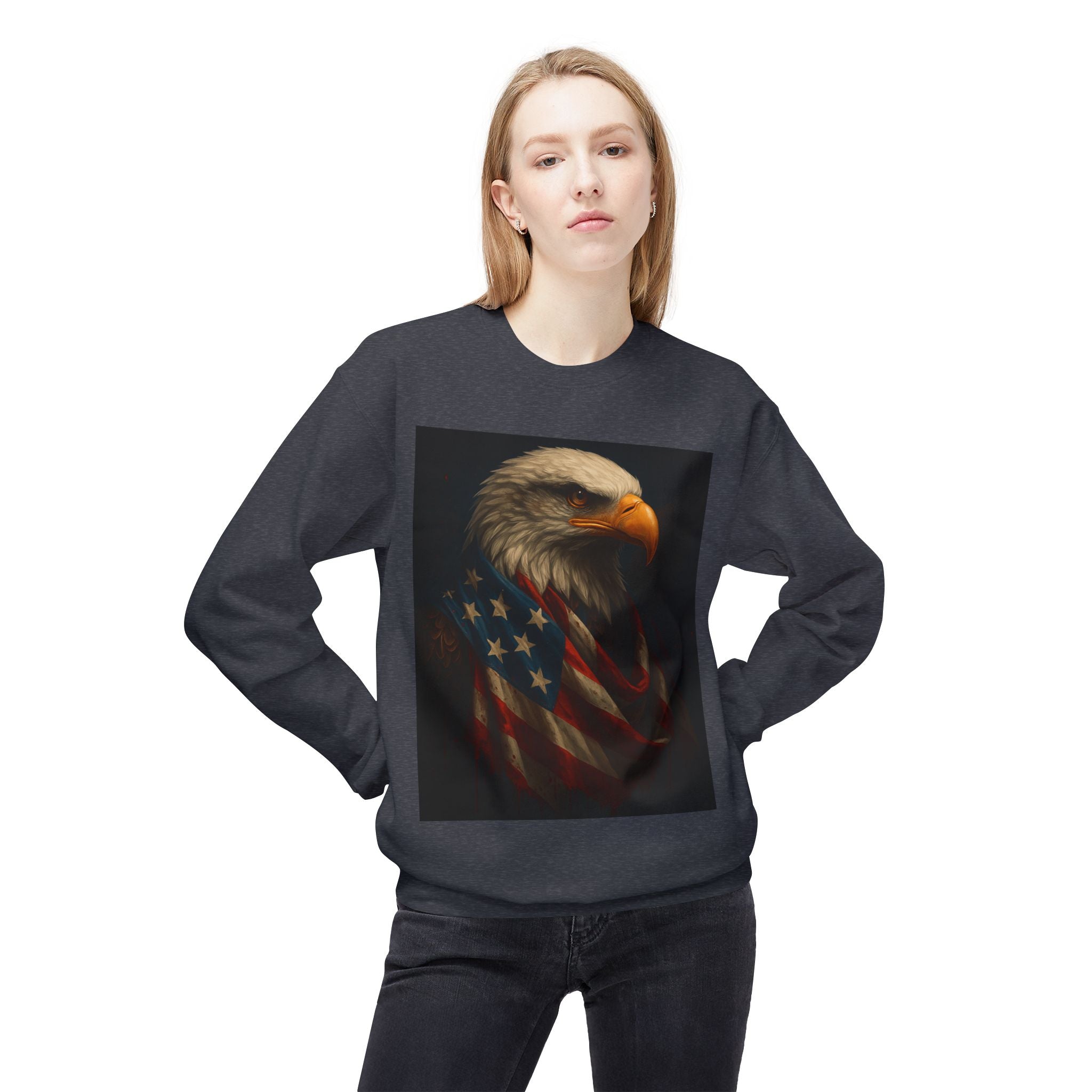 Patriotic Eagle Crewneck Sweatshirt – Bald Eagle with American Flag Design