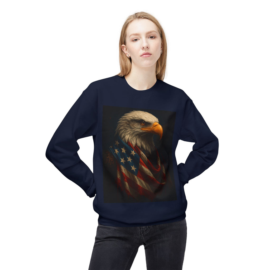 Patriotic Eagle Crewneck Sweatshirt – Bald Eagle with American Flag Design