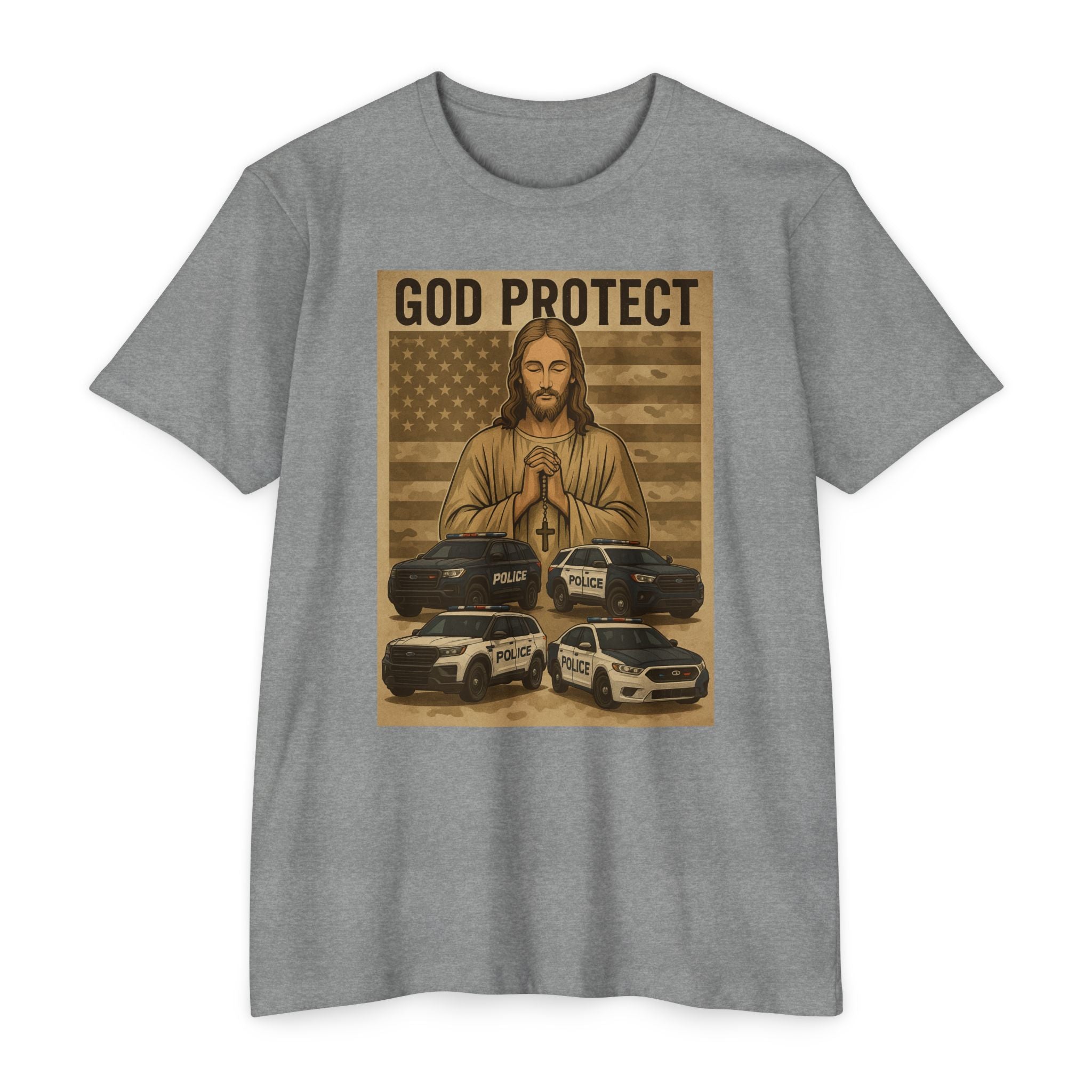 God Protect Police T-Shirt — Prayerful American Flag Law Enforcement Tee