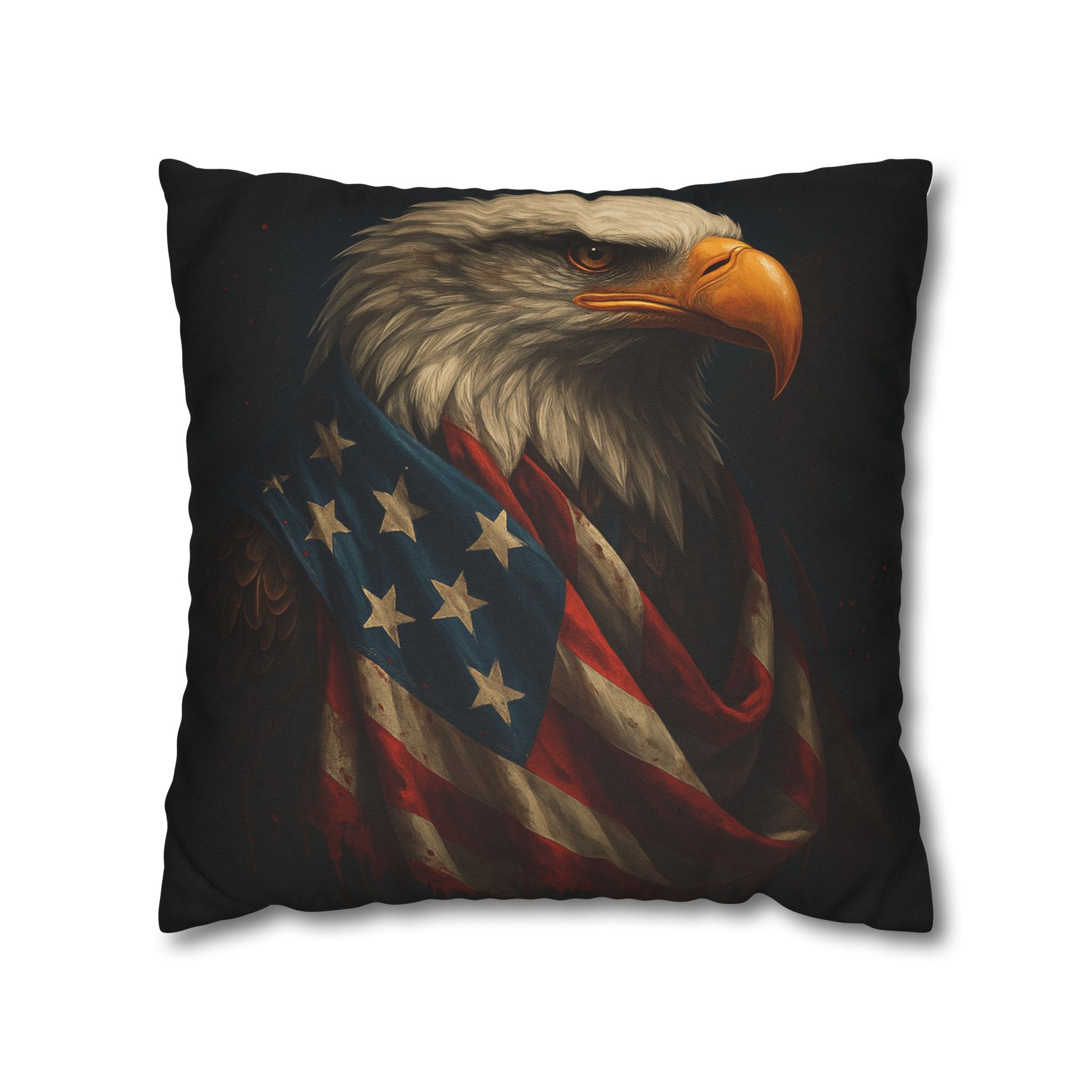 Patriotic Eagle Throw Pillowcase — Bald Eagle with American Flag