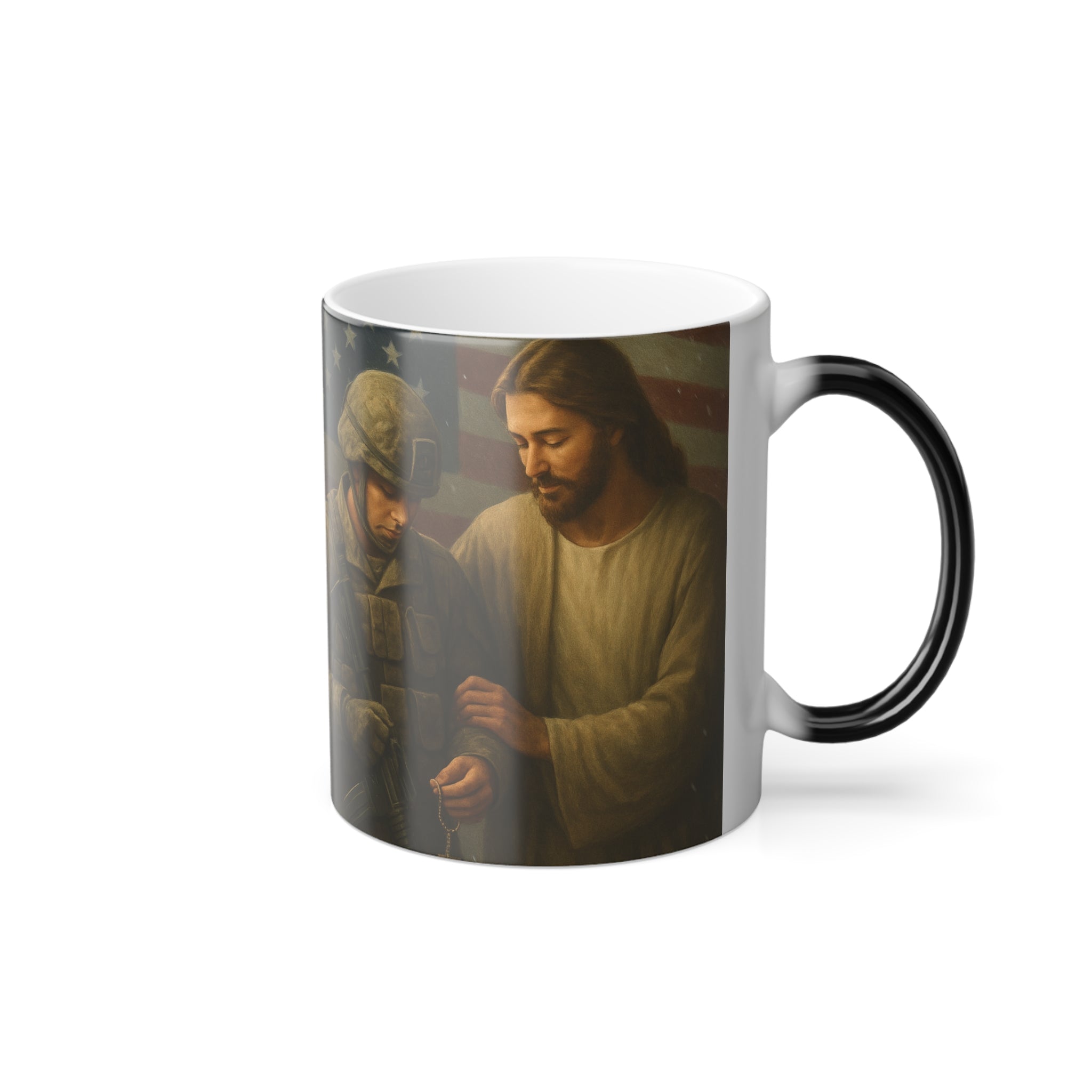 Color-Changing Mug — Patriotic Soldier & Jesus Prayer Design, 11oz
