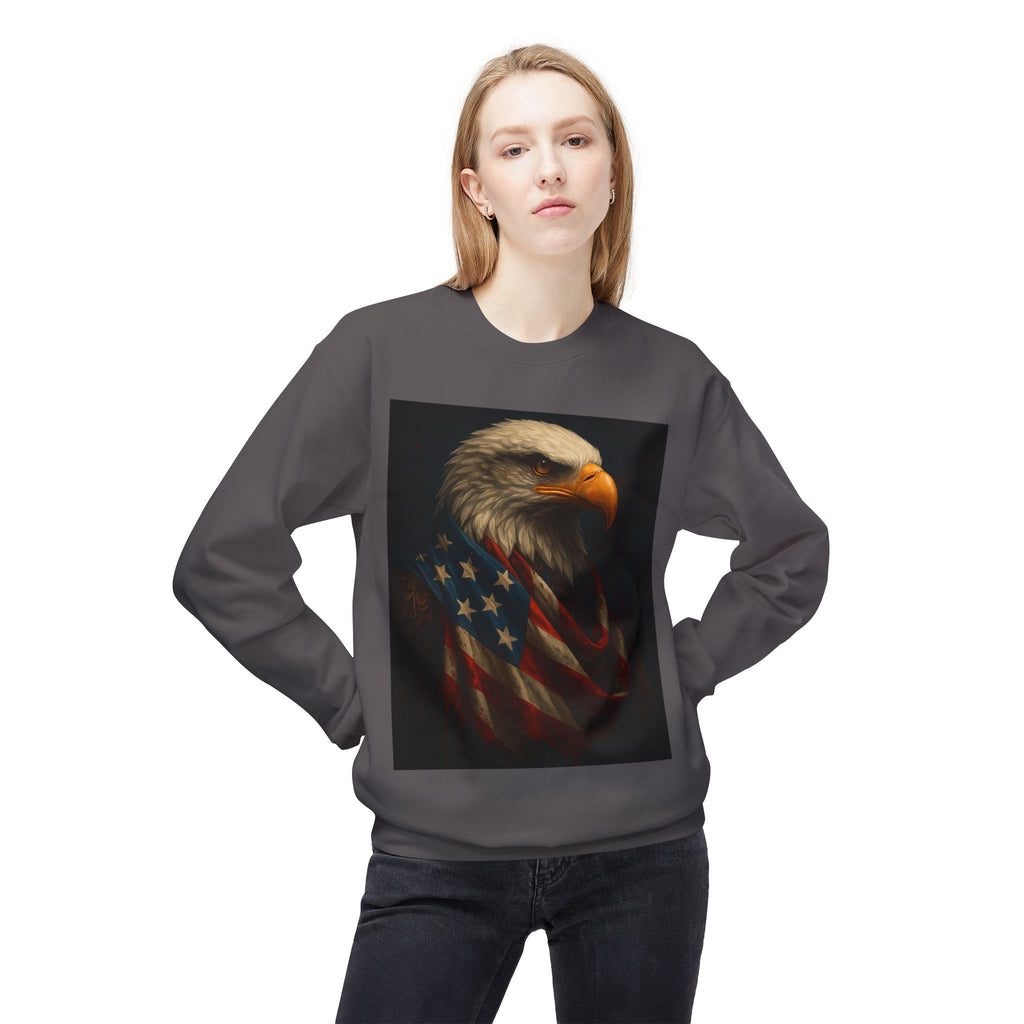 Patriotic Eagle Crewneck Sweatshirt – Bald Eagle with American Flag Design