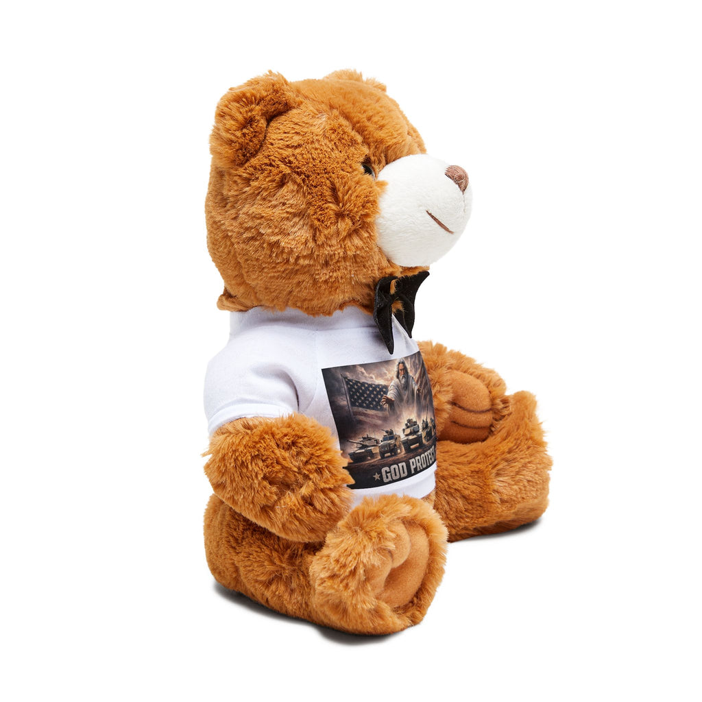 God Protect Bear Plush — Teddy with Printed T‑Shirt