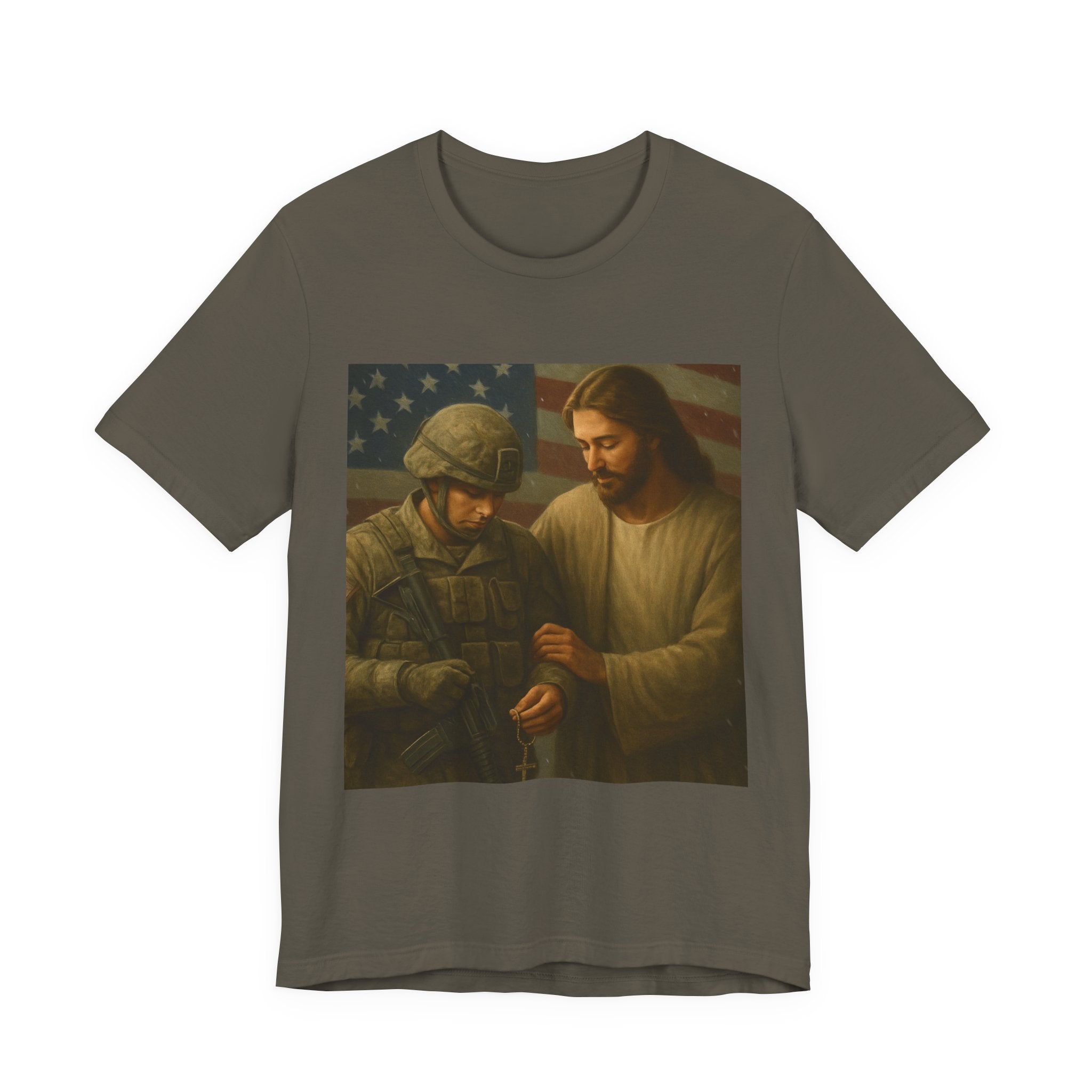 Jesus Comforting Soldier T‑Shirt — Patriot Faith Military Tribute Tee