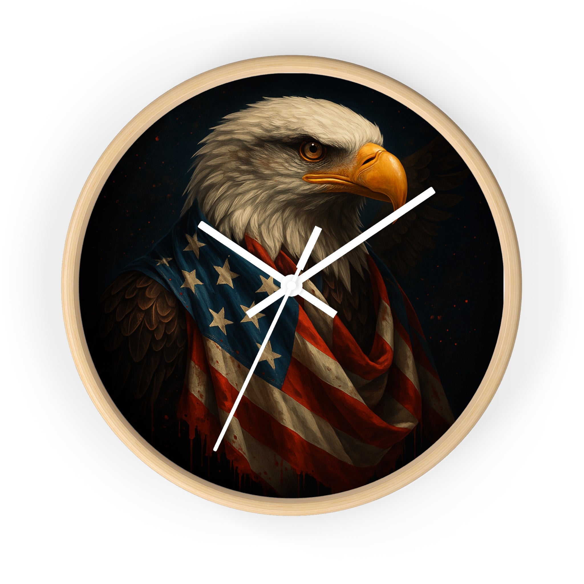 Patriotic Bald Eagle Wall Clock — American Flag Portrait