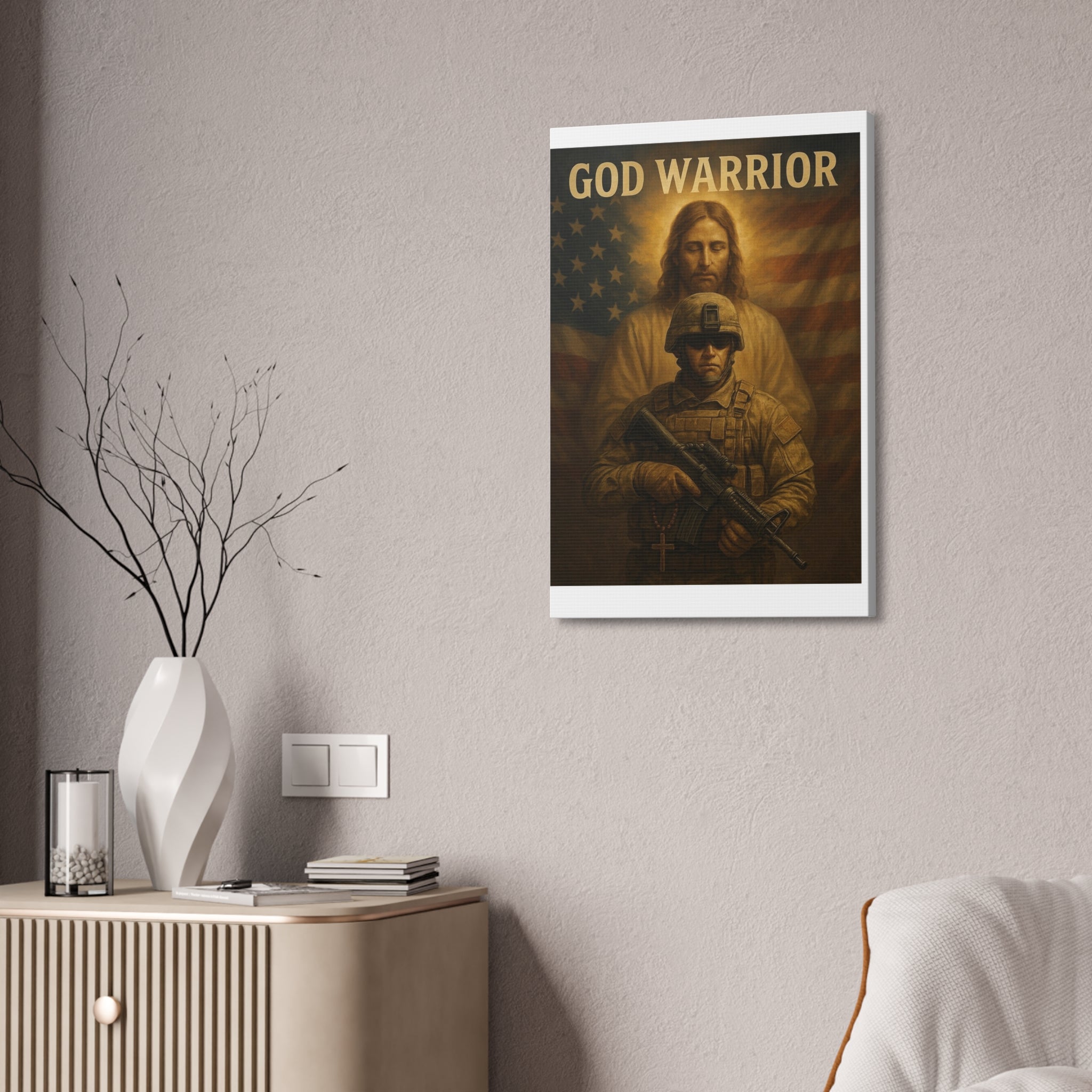 God Warrior Canvas Print — Patriotic Military Jesus Wall Art