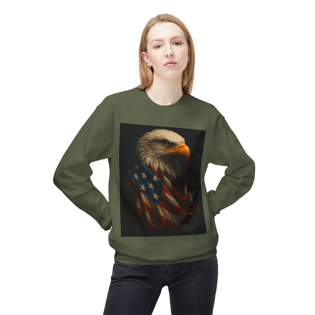 Patriotic Eagle Crewneck Sweatshirt – Bald Eagle with American Flag Design