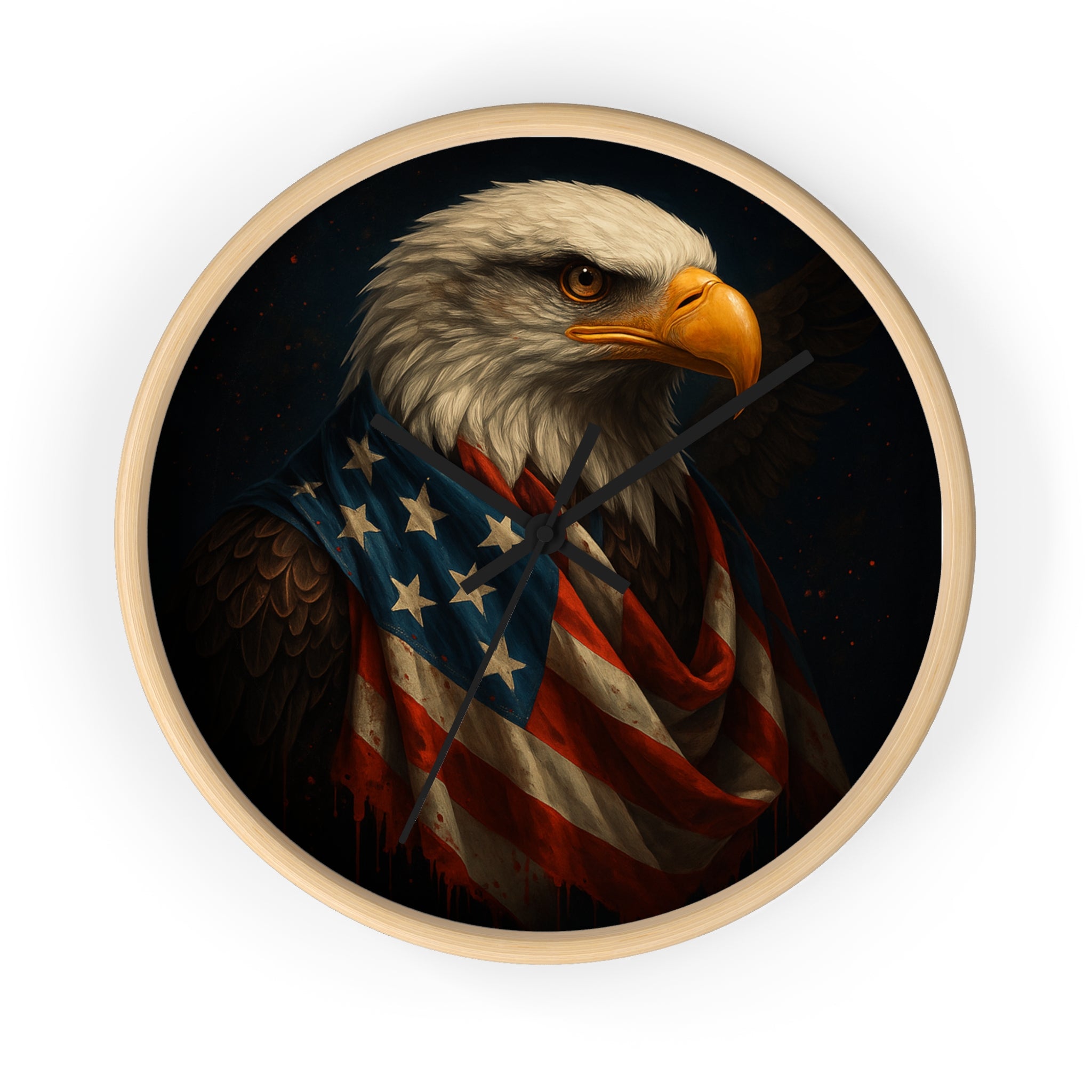 Patriotic Bald Eagle Wall Clock — American Flag Portrait