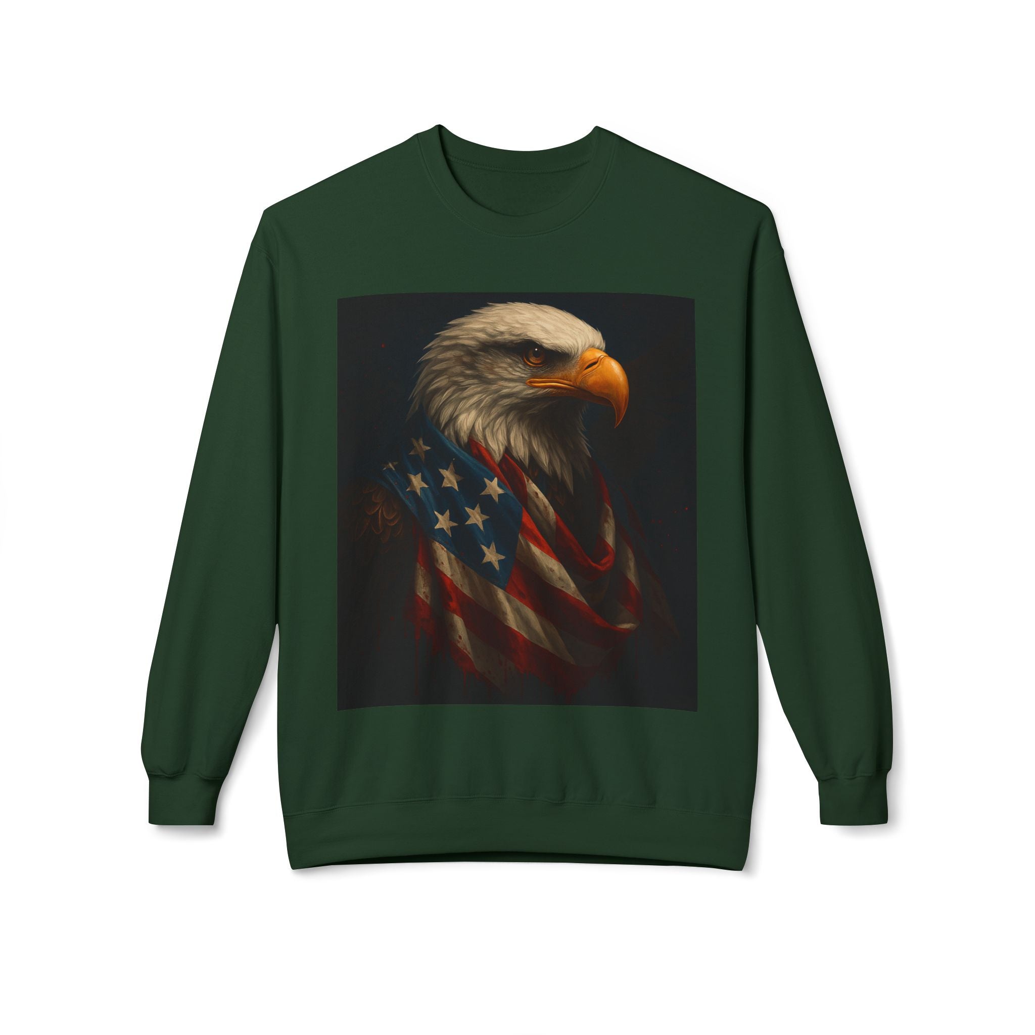 Patriotic Eagle Crewneck Sweatshirt – Bald Eagle with American Flag Design