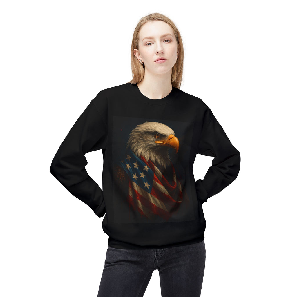 Patriotic Eagle Crewneck Sweatshirt – Bald Eagle with American Flag Design