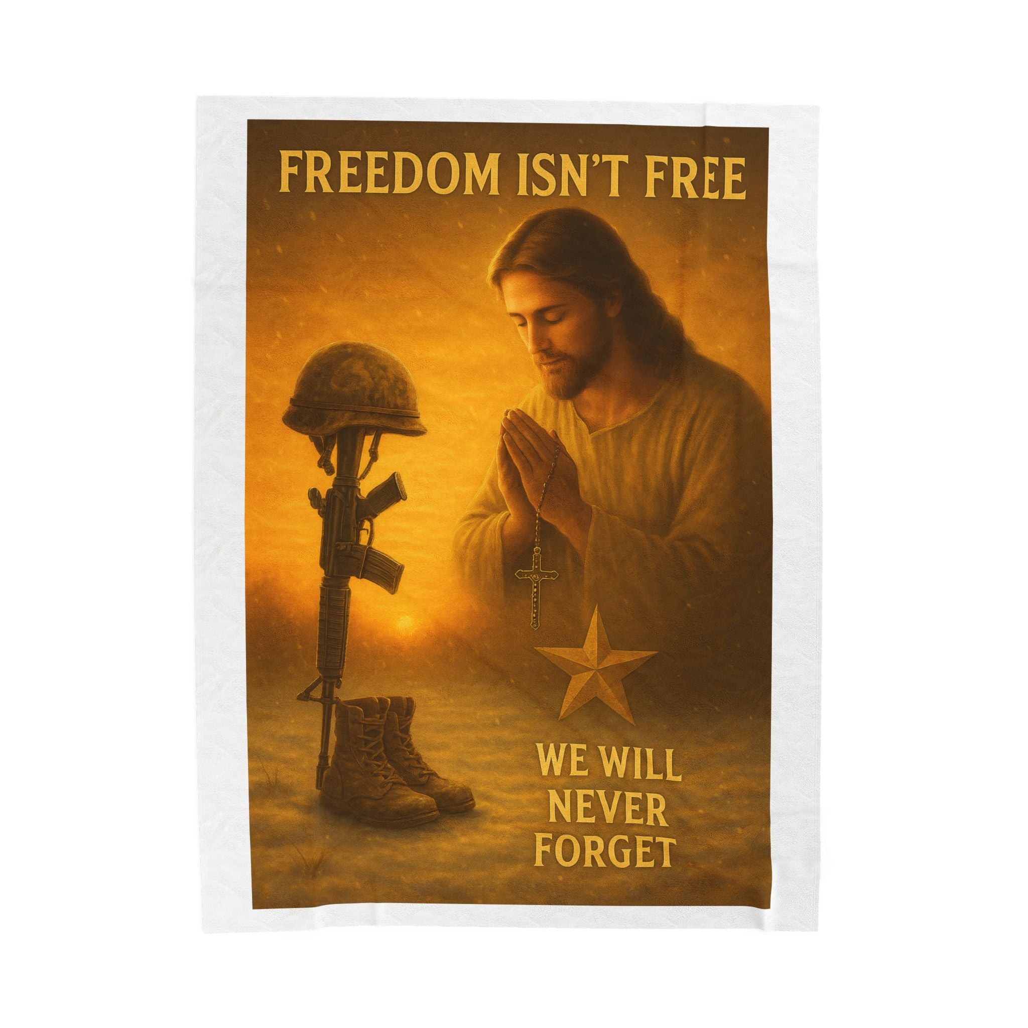 We Will Never Forget Velveteen Plush Blanket – ‘Freedom Isn’t Free’ Memorial Prayer Design