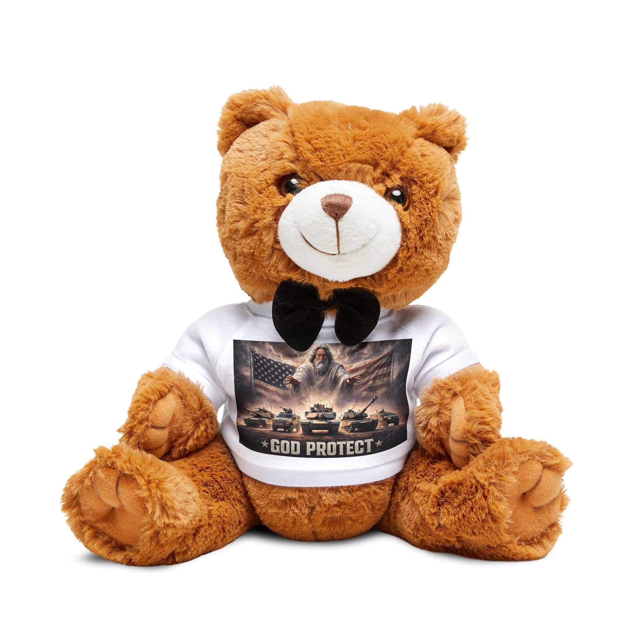God Protect Bear Plush — Teddy with Printed T‑Shirt